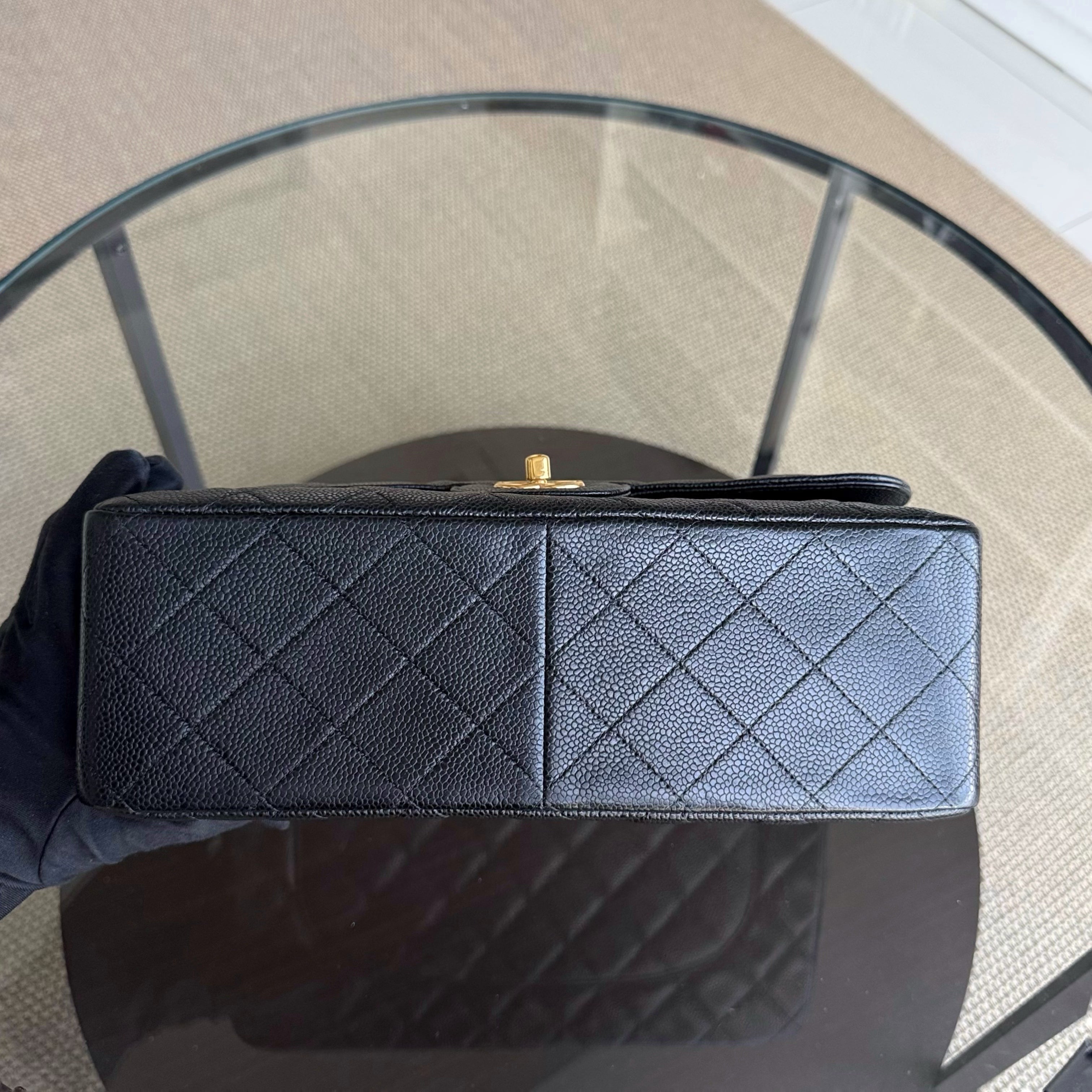 Chanel Classic Flap Jumbo - Caviar 30CM Double Flap Quilted Grained Calfskin Black Gold Hardware Series 15