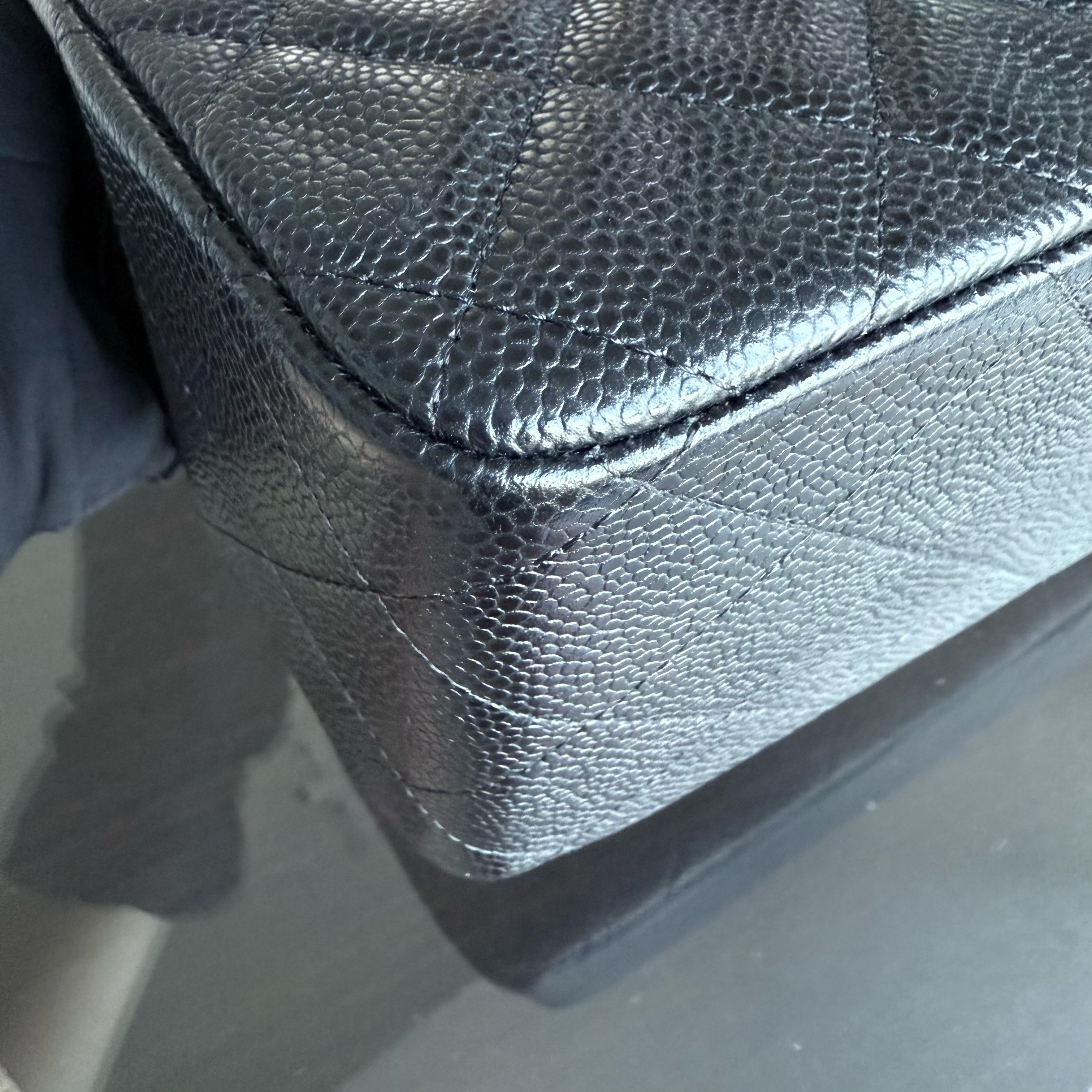 Chanel Classic Flap Jumbo - Caviar 30CM Double Flap Quilted Grained Calfskin Black Gold Hardware Series 15