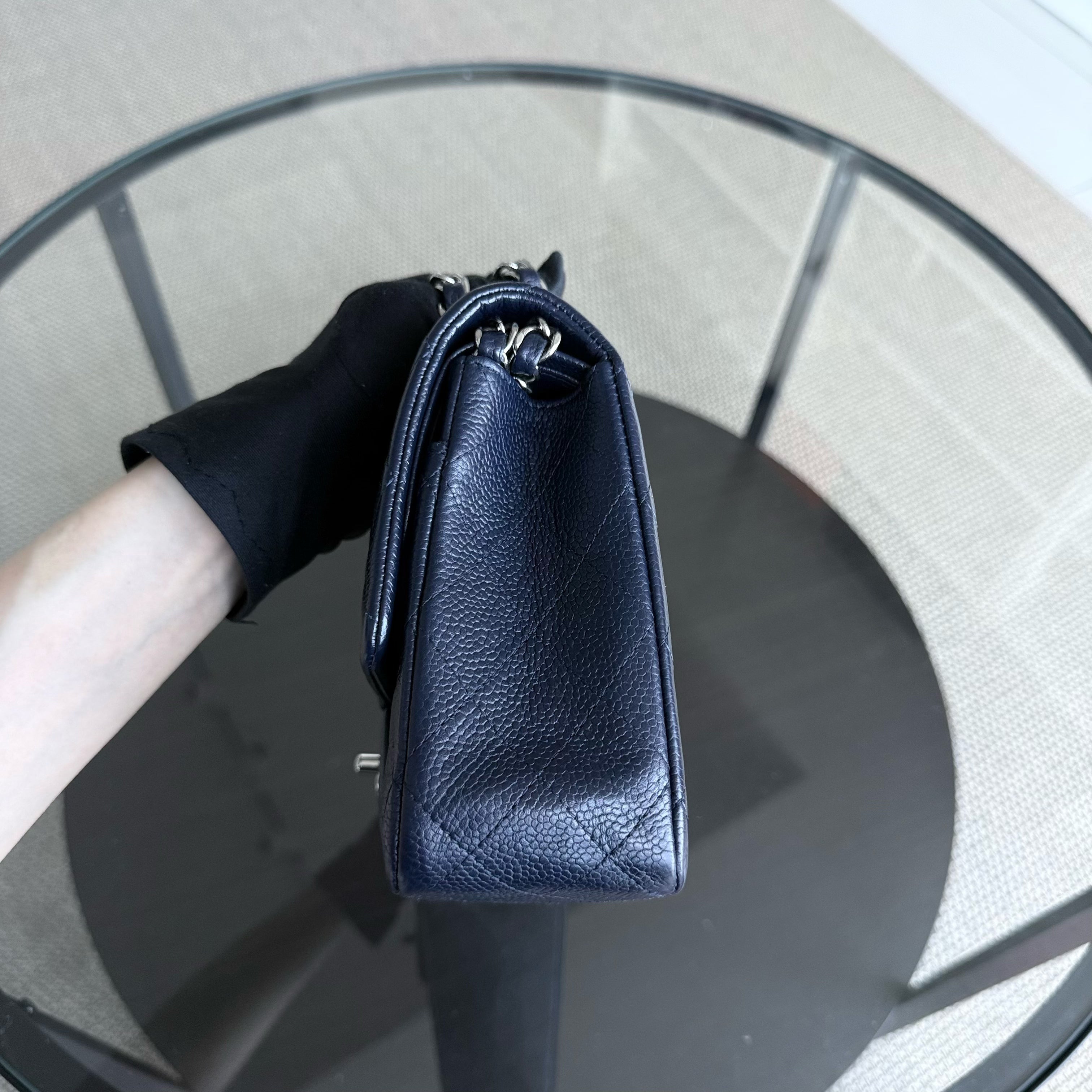 Chanel Classic Flap Medium - Caviar Quilted Grained Calfskin Dark Blue Silver Hardware Series 19