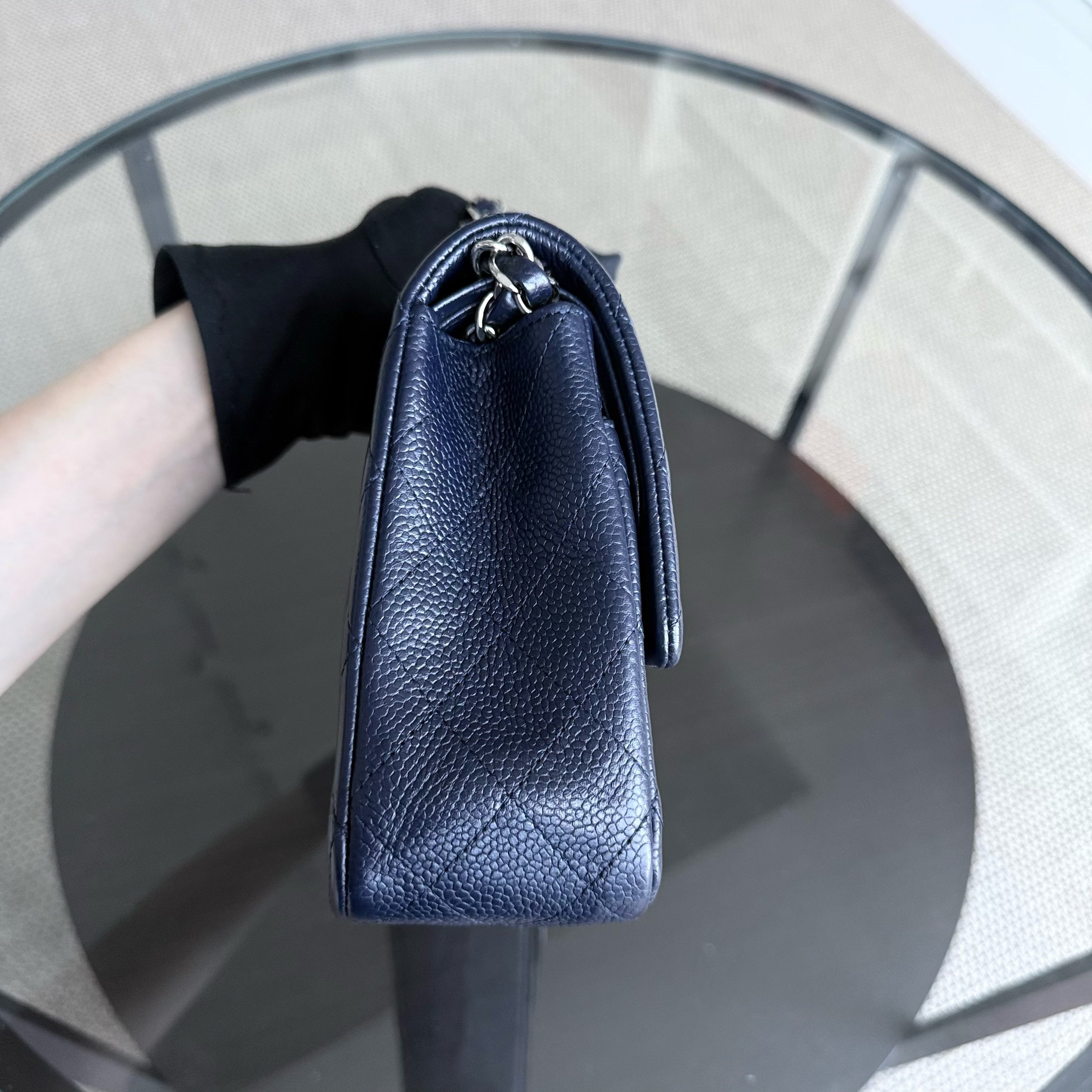Chanel Classic Flap Medium - Caviar Quilted Grained Calfskin Dark Blue Silver Hardware Series 19