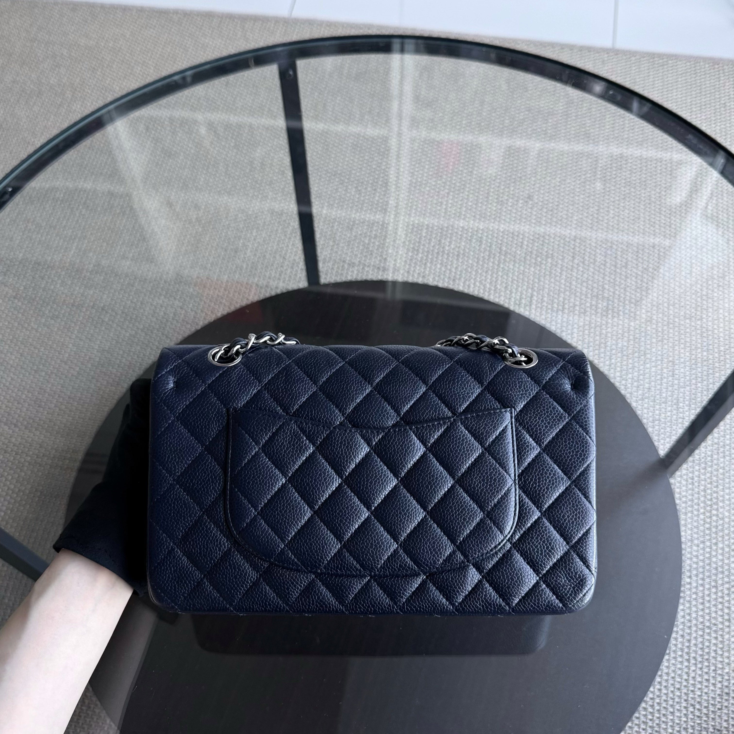Chanel Classic Flap Medium - Caviar Quilted Grained Calfskin Dark Blue Silver Hardware Series 19