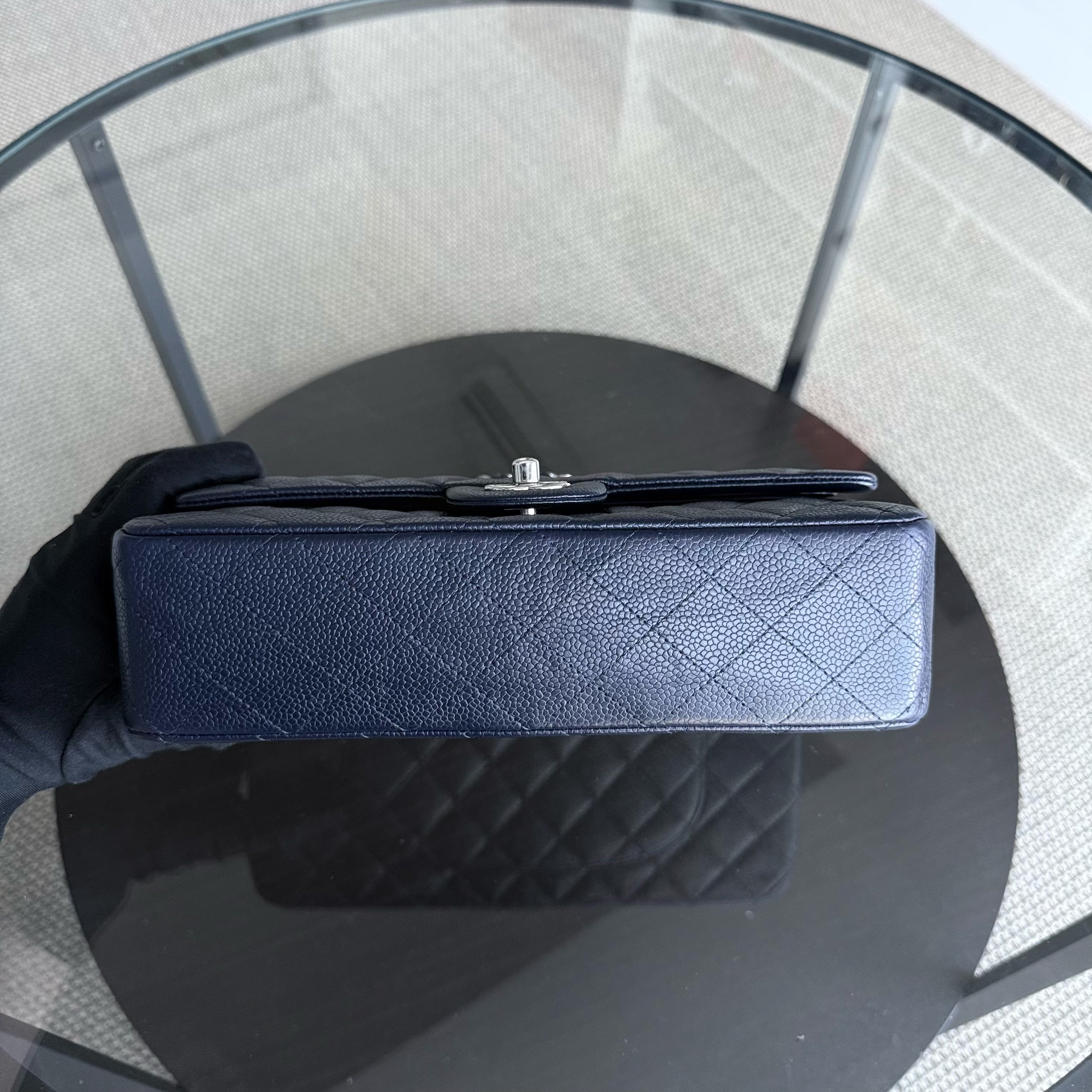 Chanel Classic Flap Medium - Caviar Quilted Grained Calfskin Dark Blue Silver Hardware Series 19