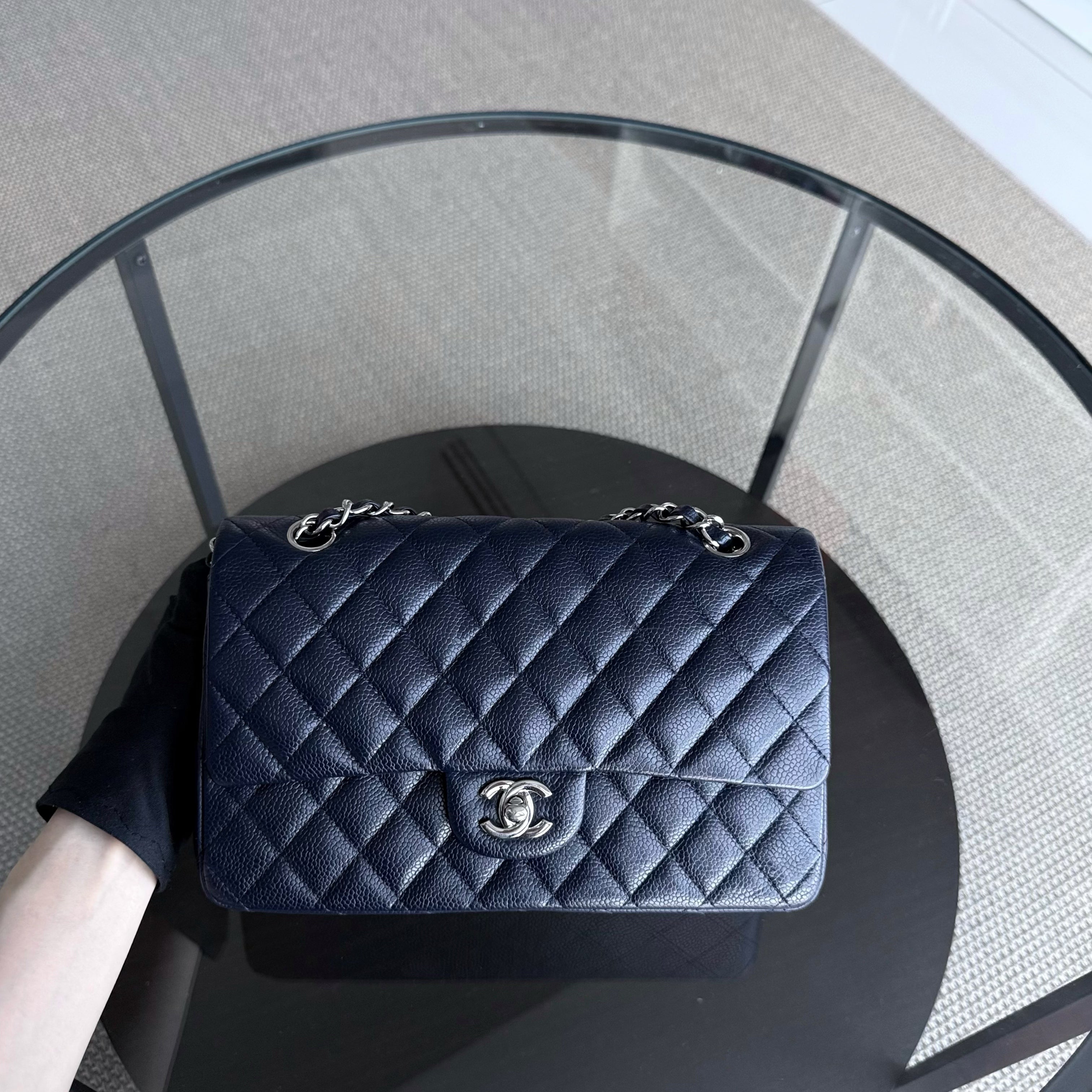 Chanel Classic Flap Medium - Caviar Quilted Grained Calfskin Dark Blue Silver Hardware Series 19