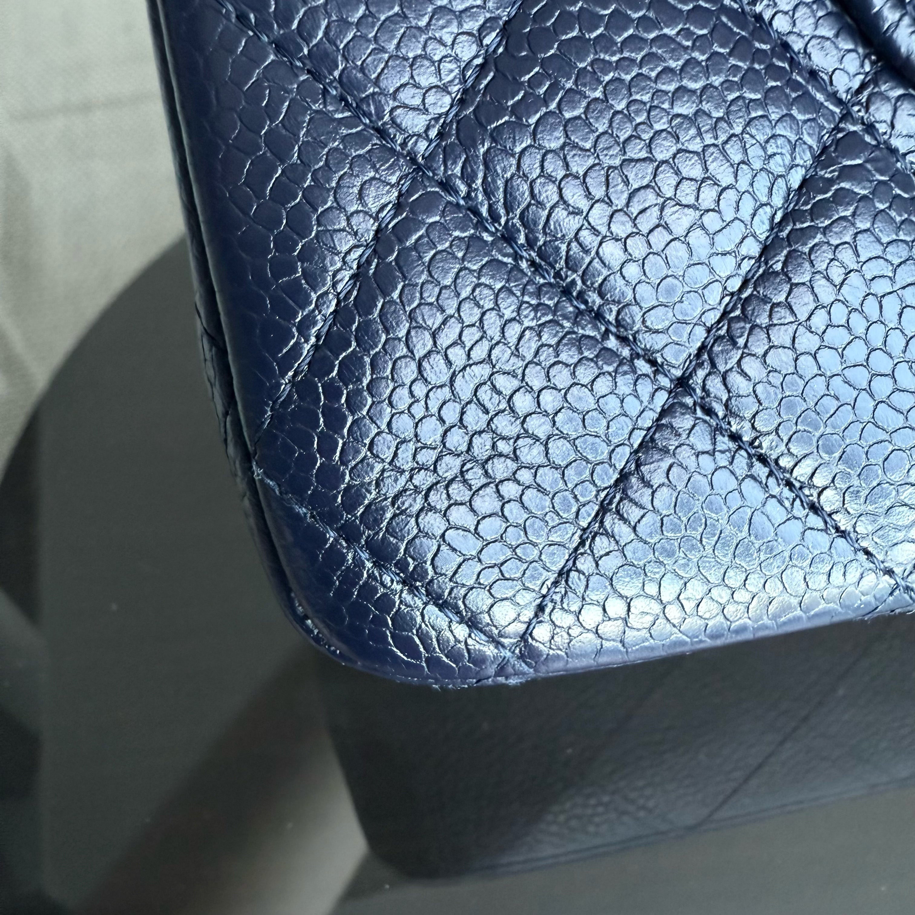 Chanel Classic Flap Medium - Caviar Quilted Grained Calfskin Dark Blue Silver Hardware Series 19