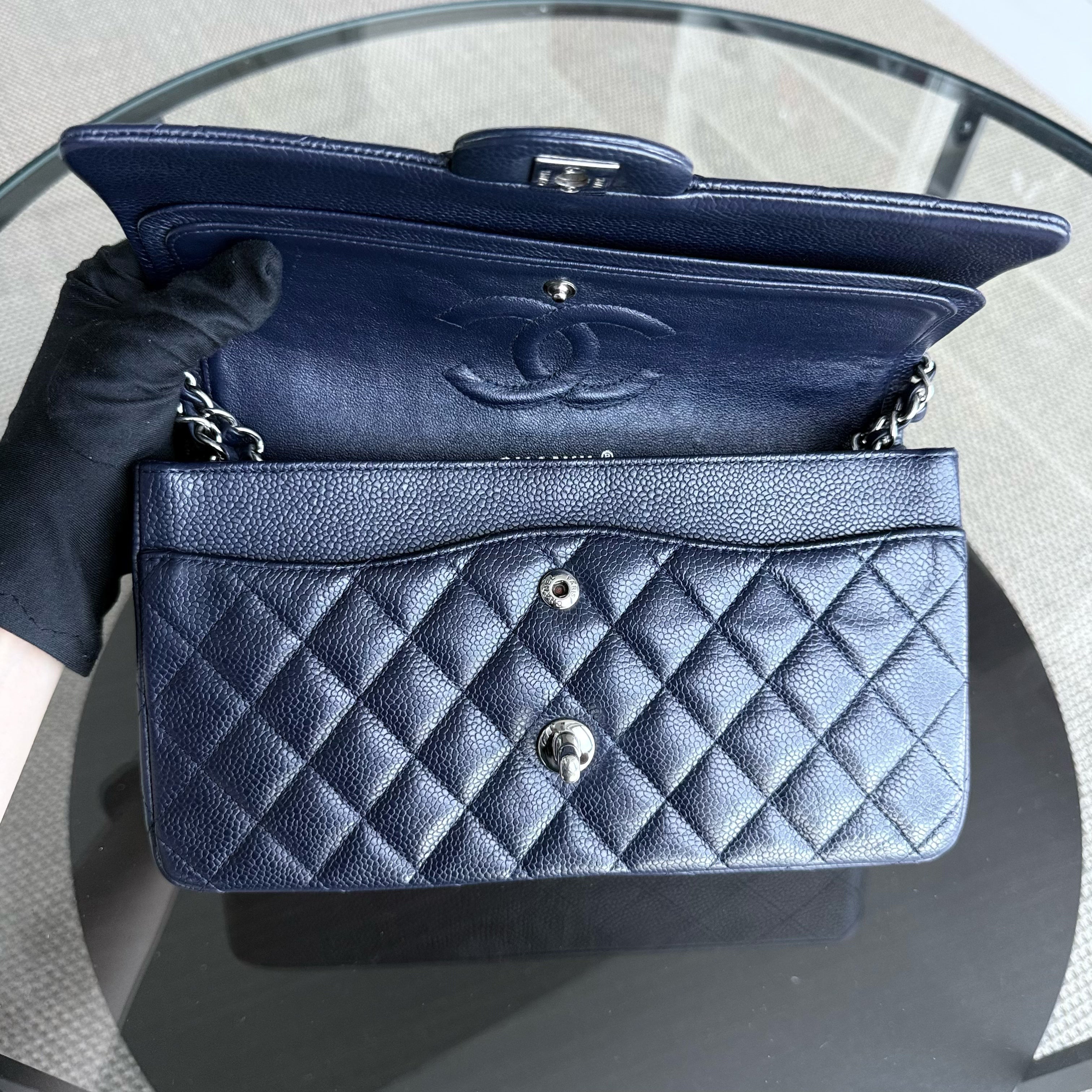 Chanel Classic Flap Medium - Caviar Quilted Grained Calfskin Dark Blue Silver Hardware Series 19