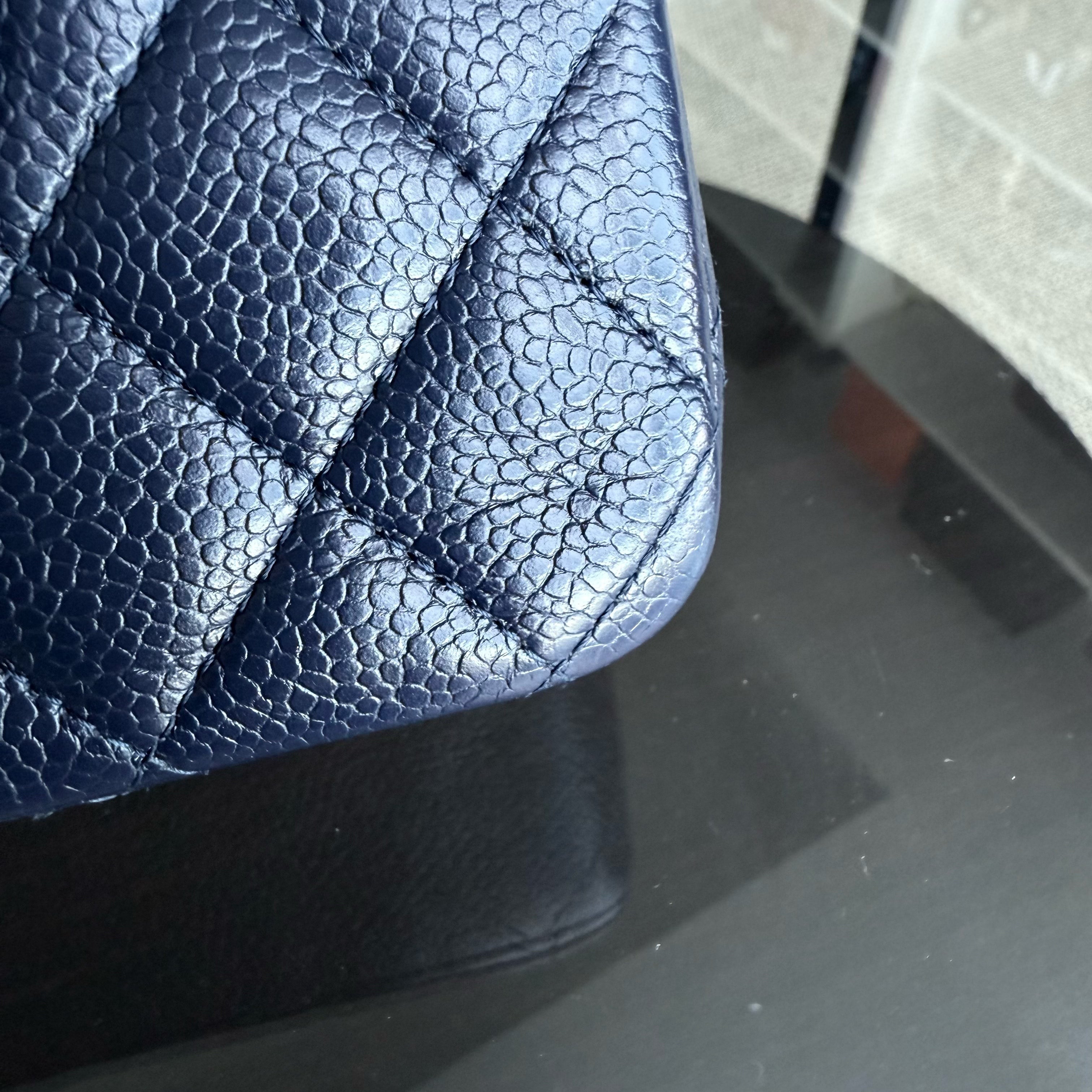 Chanel Classic Flap Medium - Caviar Quilted Grained Calfskin Dark Blue Silver Hardware Series 19