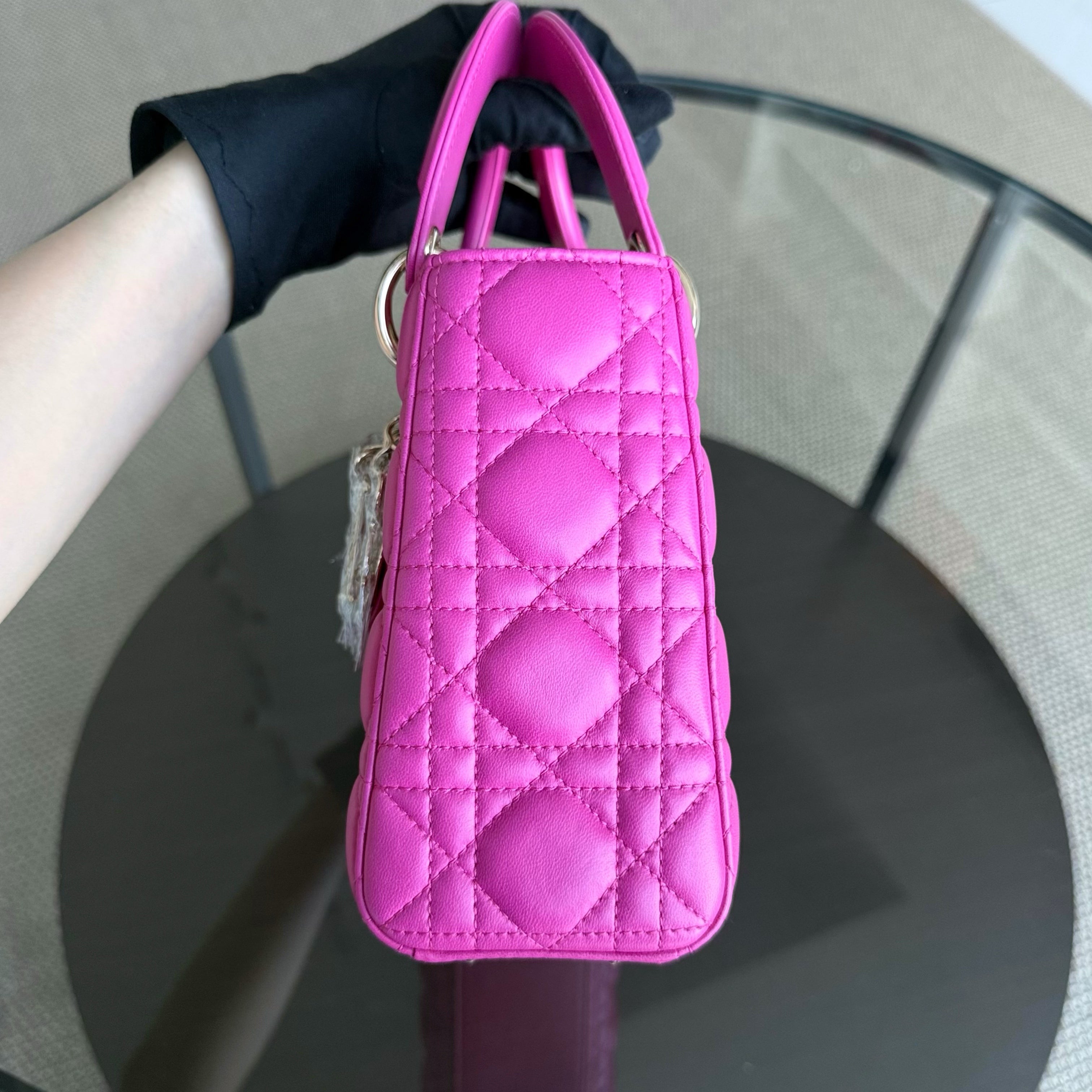 Dior Lady Small Flap - Cannage Lambskin Hot Pink Gold Hardware