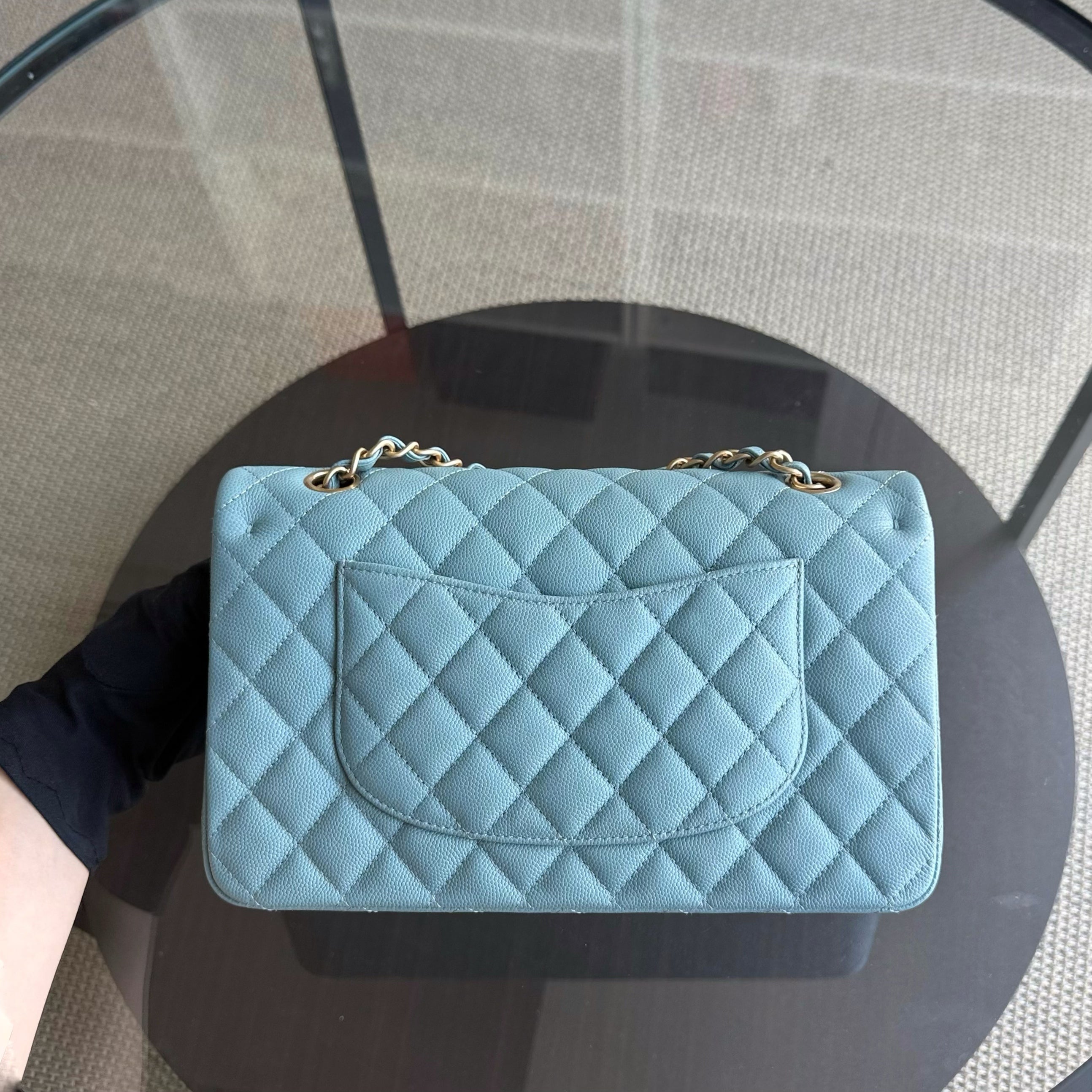 Chanel Classic Flap Medium - Caviar 25CM Quilted Grained Calfskin Light Blue Gold Hardware Series 25
