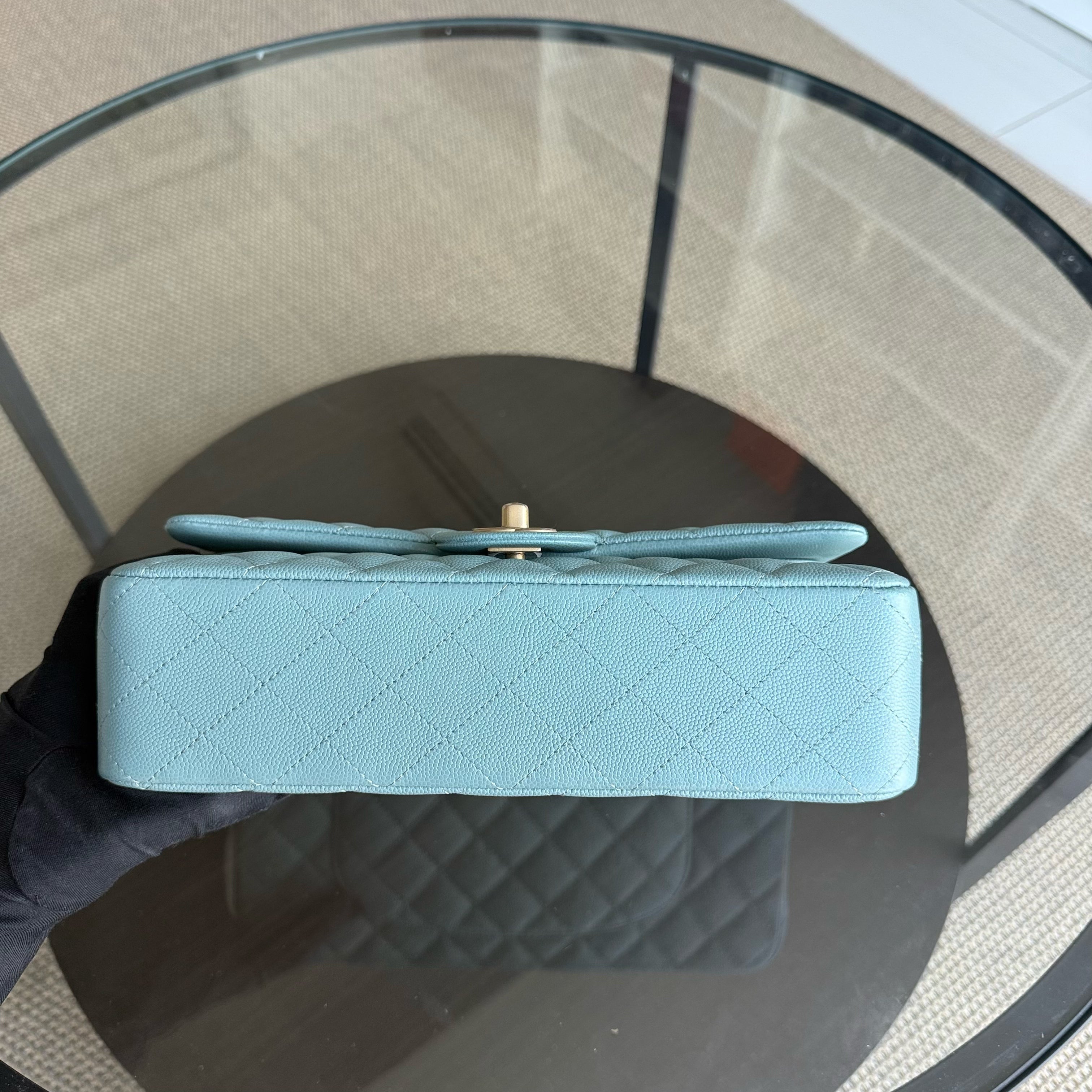 Chanel Classic Flap Medium - Caviar 25CM Quilted Grained Calfskin Light Blue Gold Hardware Series 25