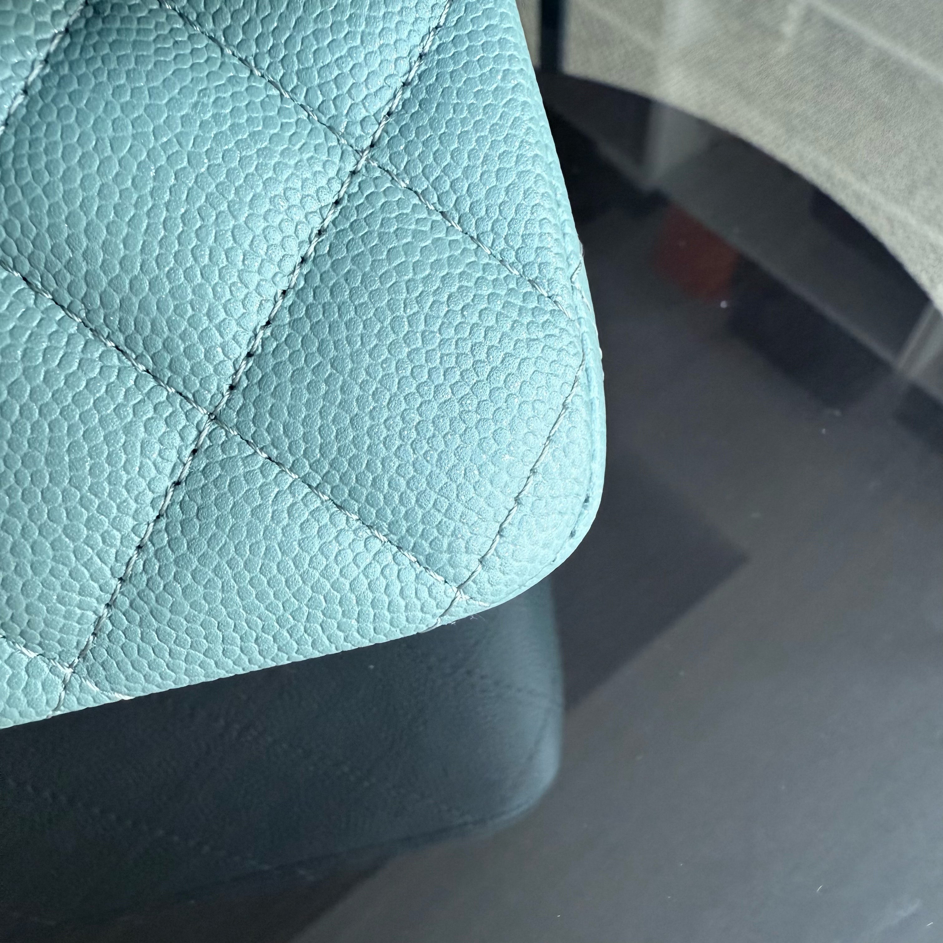 Chanel Classic Flap Medium - Caviar 25CM Quilted Grained Calfskin Light Blue Gold Hardware Series 25