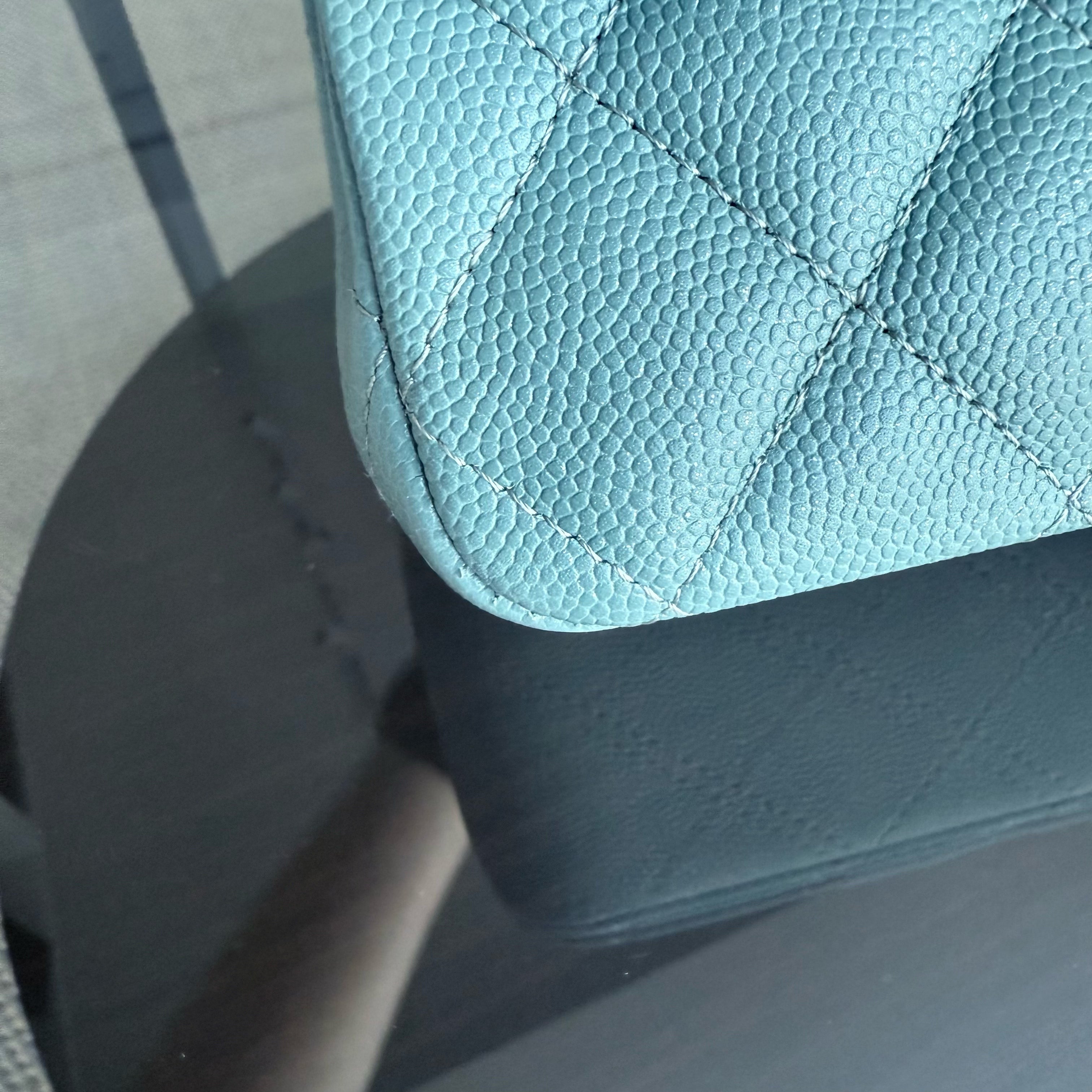 Chanel Classic Flap Medium - Caviar 25CM Quilted Grained Calfskin Light Blue Gold Hardware Series 25