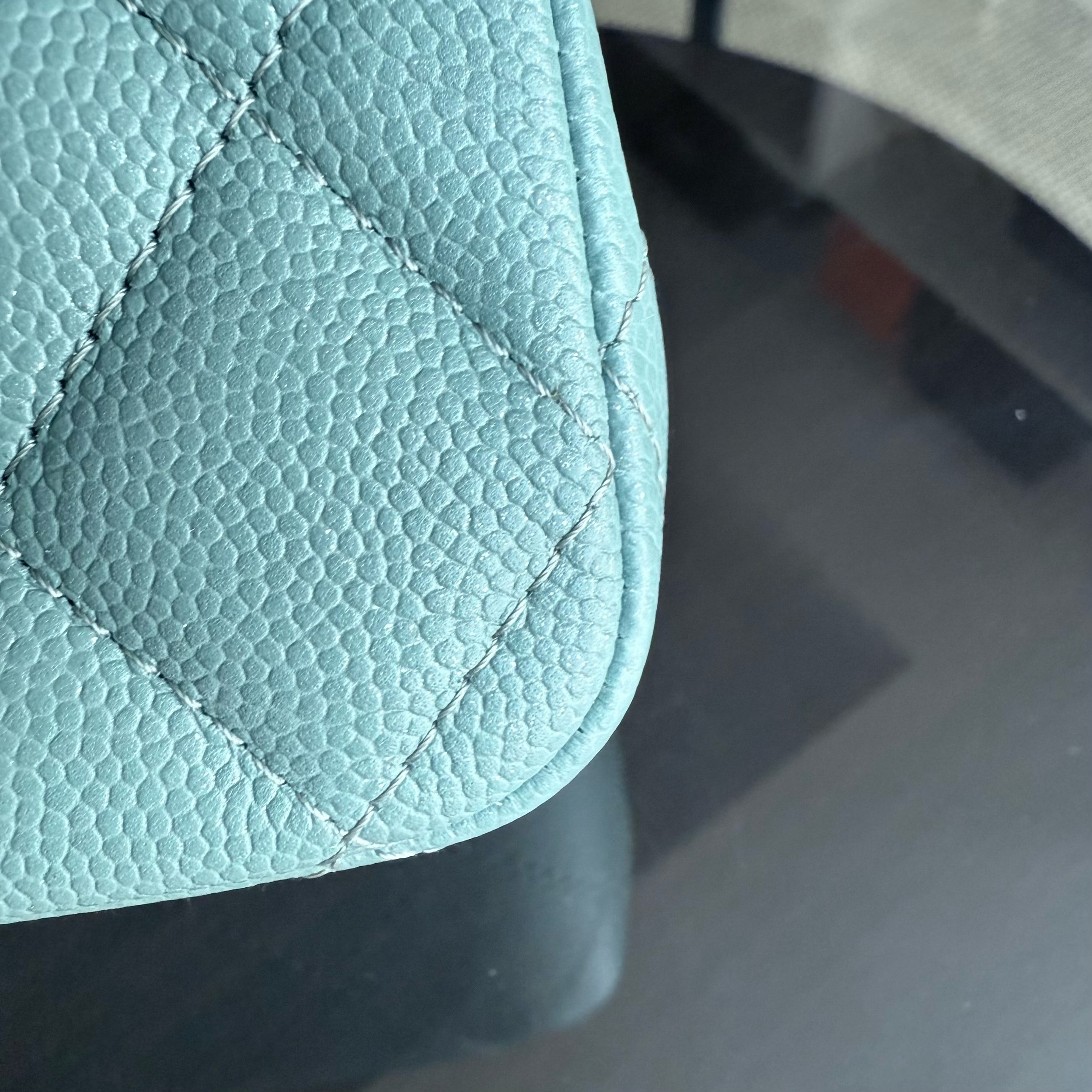 Chanel Classic Flap Medium - Caviar 25CM Quilted Grained Calfskin Light Blue Gold Hardware Series 25