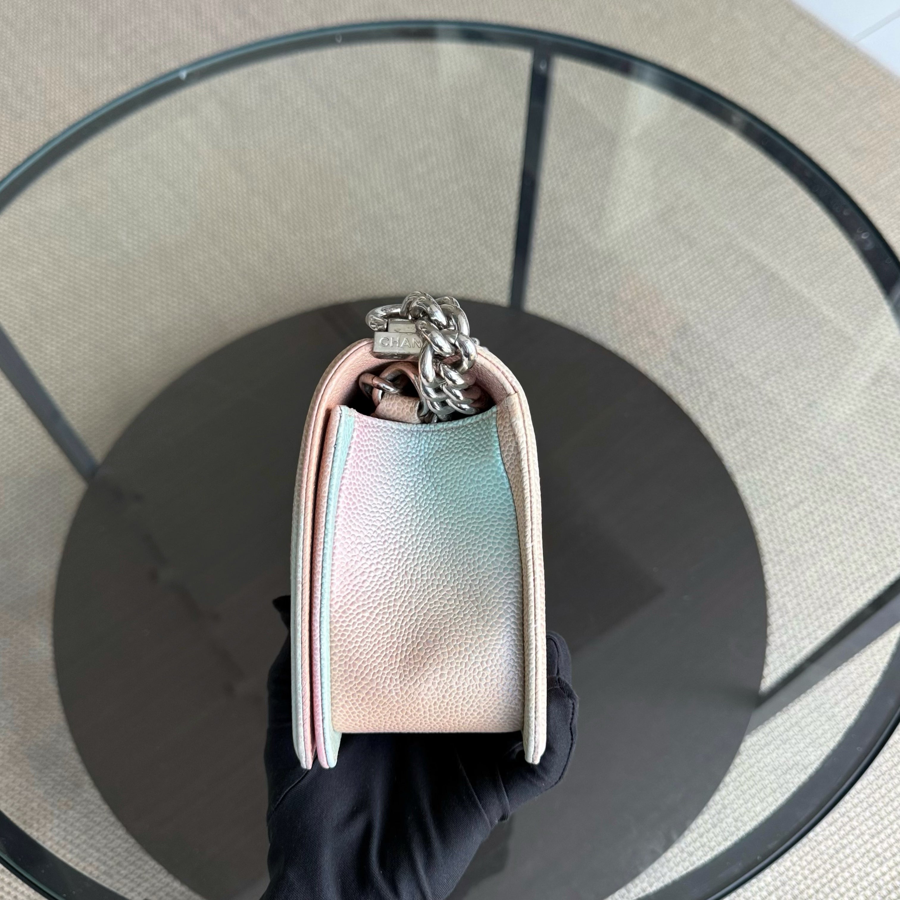 Chanel Boy Medium - 25CM Quilted Grained Calfskin Rainbow Limited Edition Silver Hardware Series 25