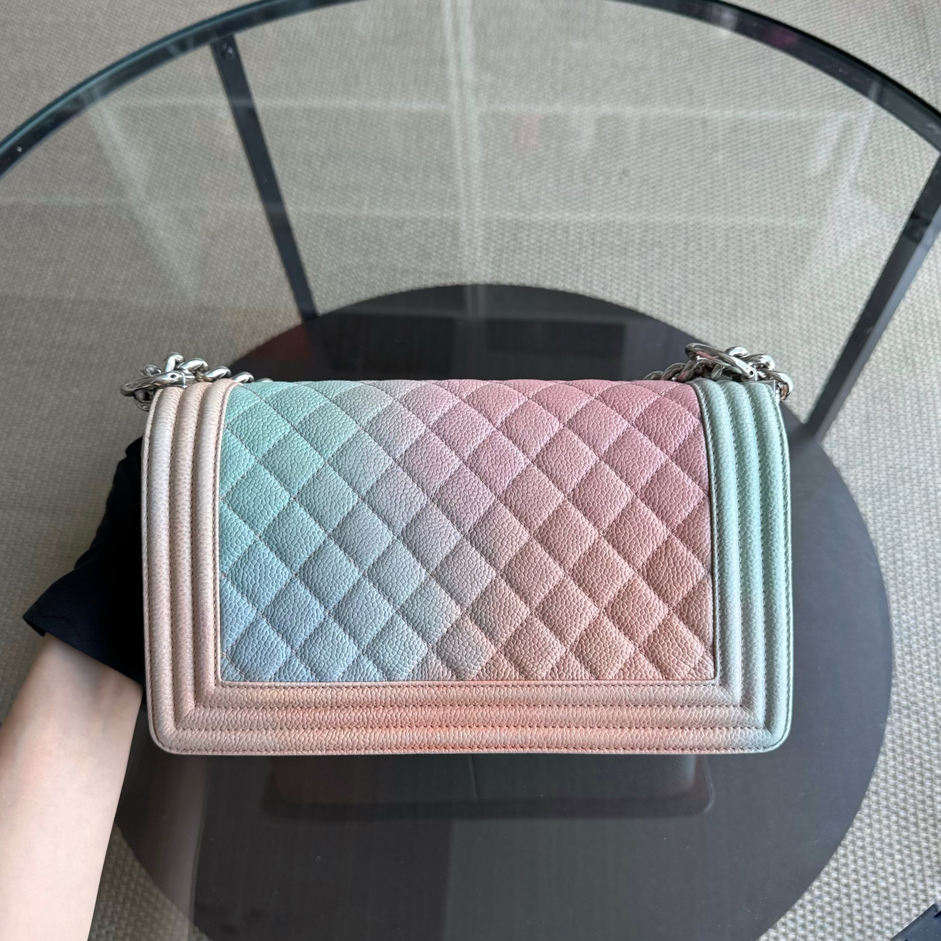 Chanel Boy Medium - 25CM Quilted Grained Calfskin Rainbow Limited Edition Silver Hardware Series 25