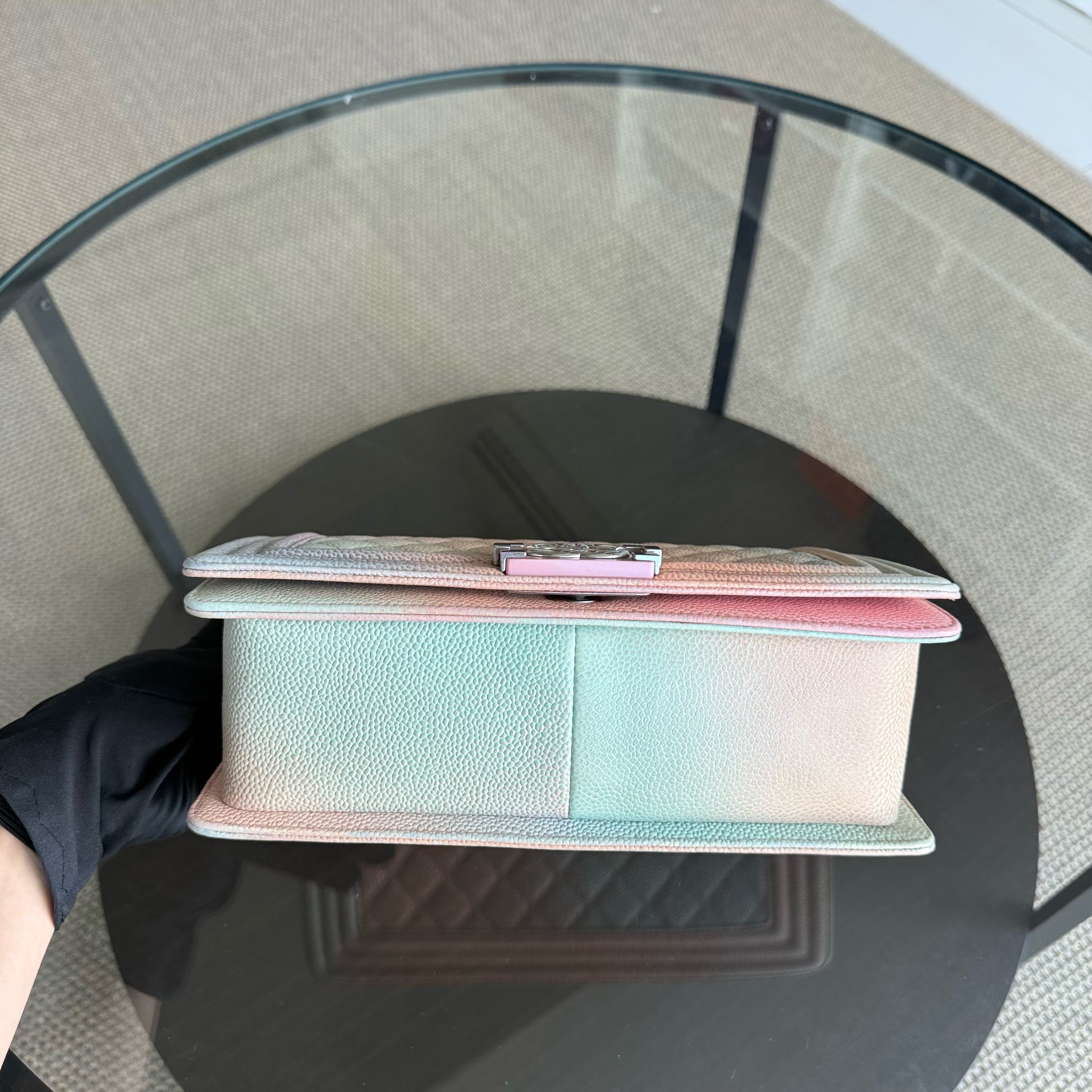 Chanel Boy Medium - 25CM Quilted Grained Calfskin Rainbow Limited Edition Silver Hardware Series 25