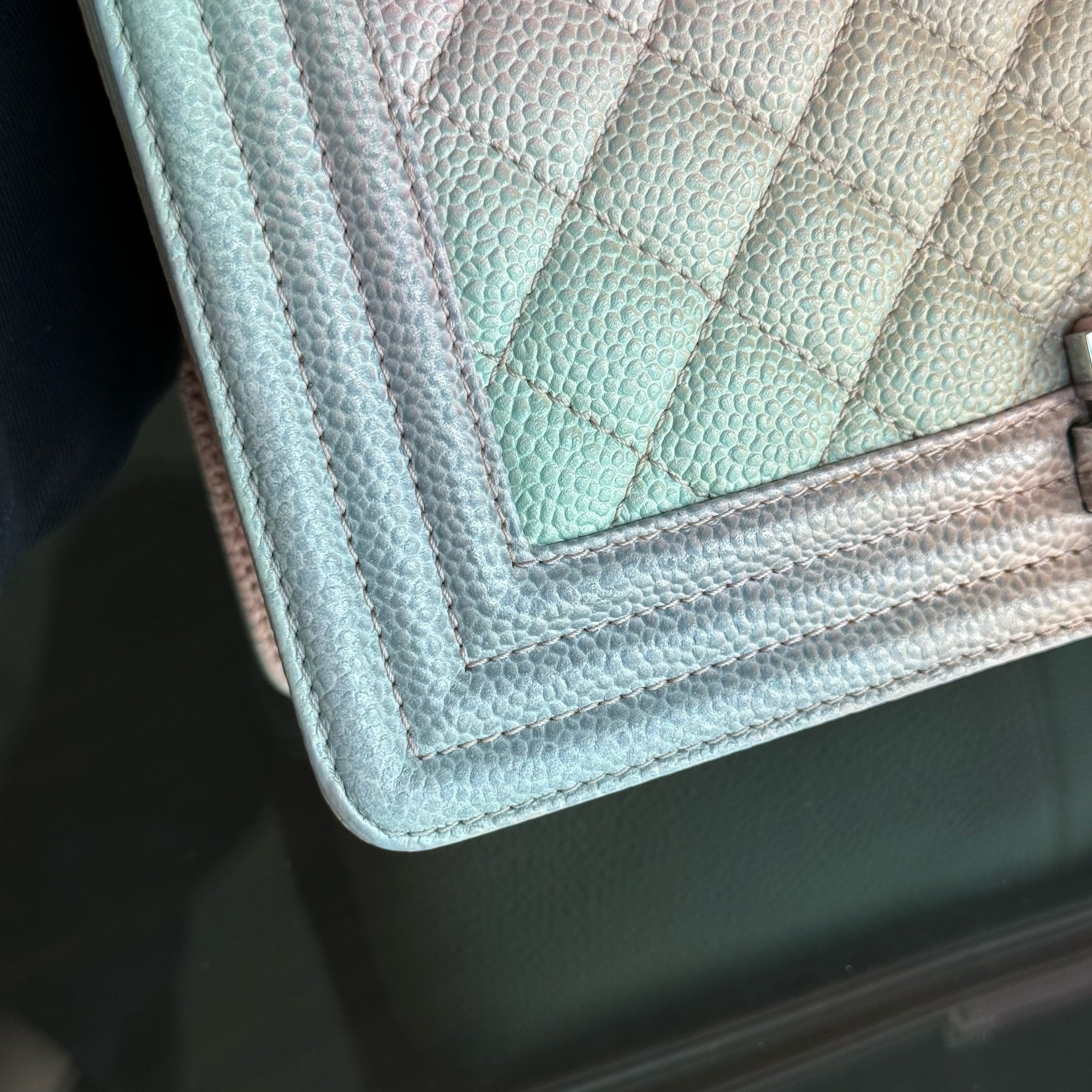 Chanel Boy Medium - 25CM Quilted Grained Calfskin Rainbow Limited Edition Silver Hardware Series 25