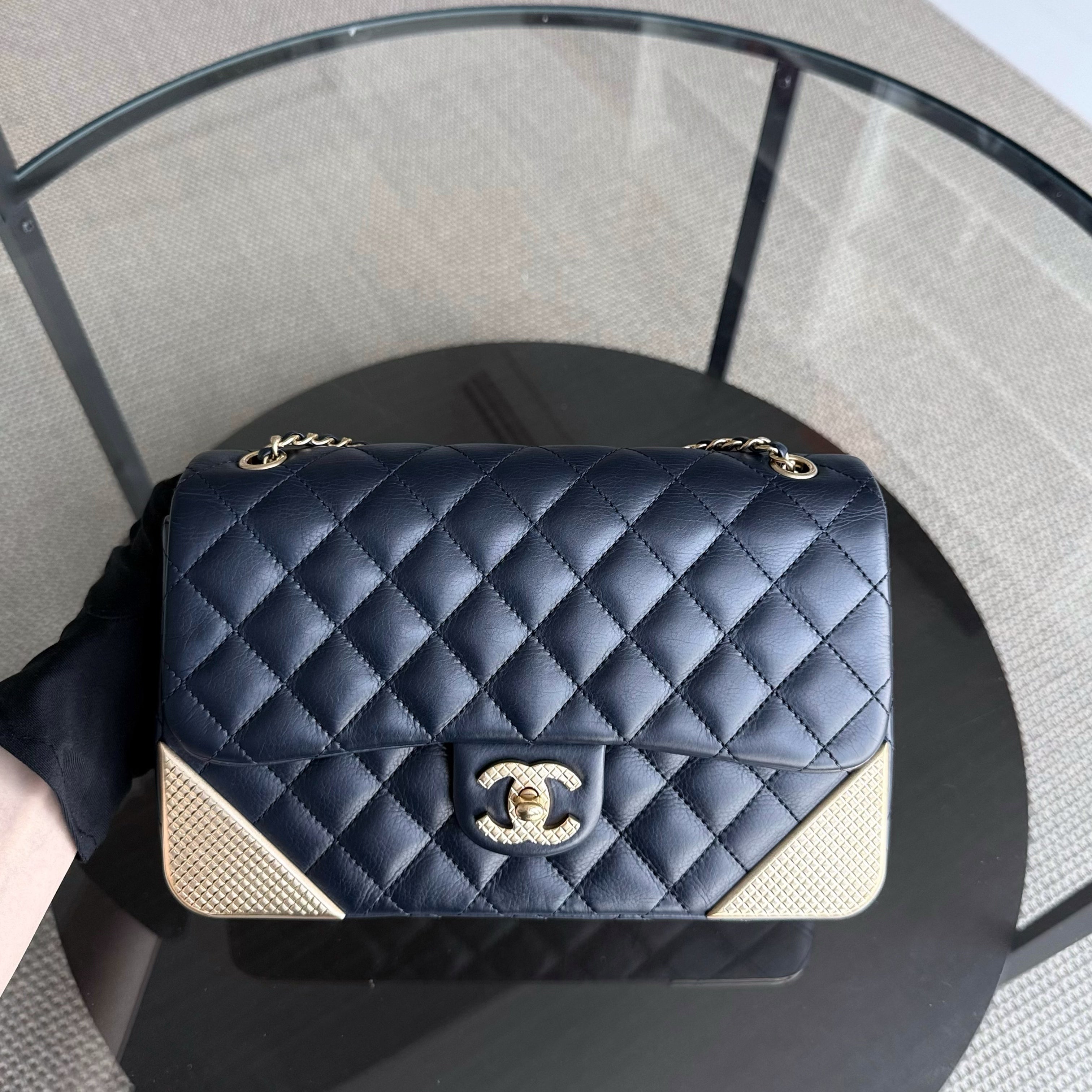 Chanel Classic Flap Seasonal - Rock The Corner Quilted Calfskin Dark Blue Gold Hardware Series 23