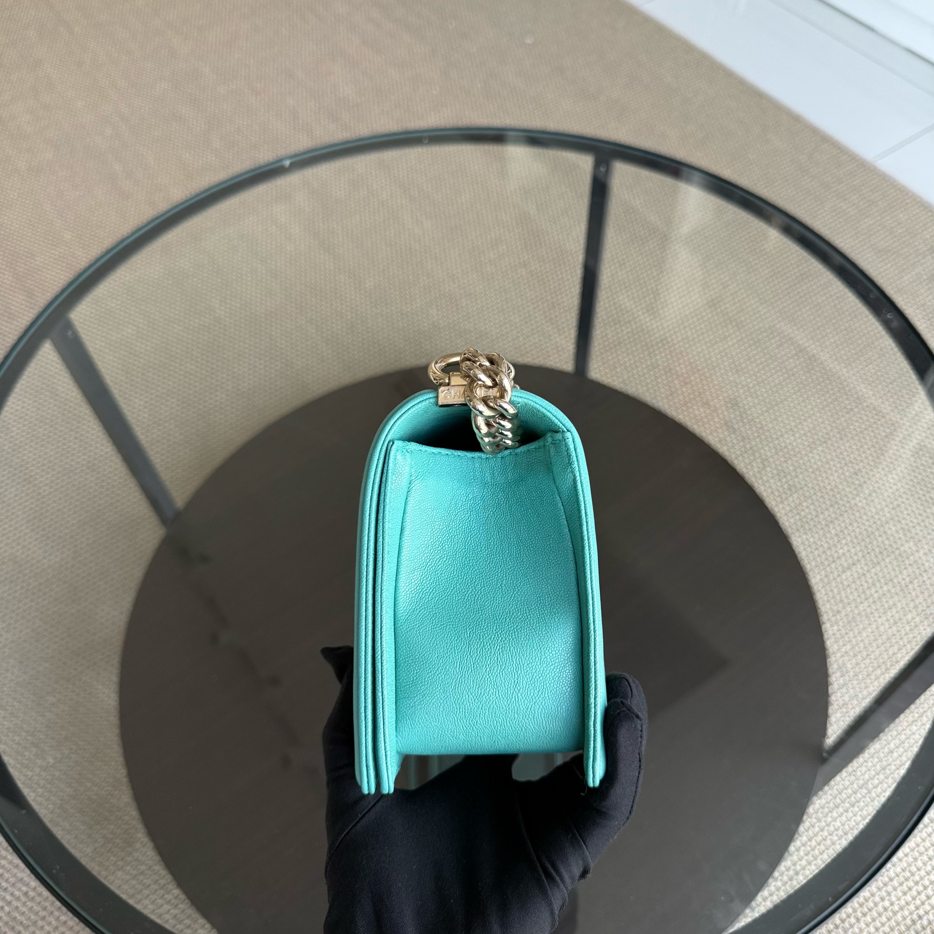 Chanel Boy Medium - 25CM Chevron Cyan Blue Gold Hardware Series 27