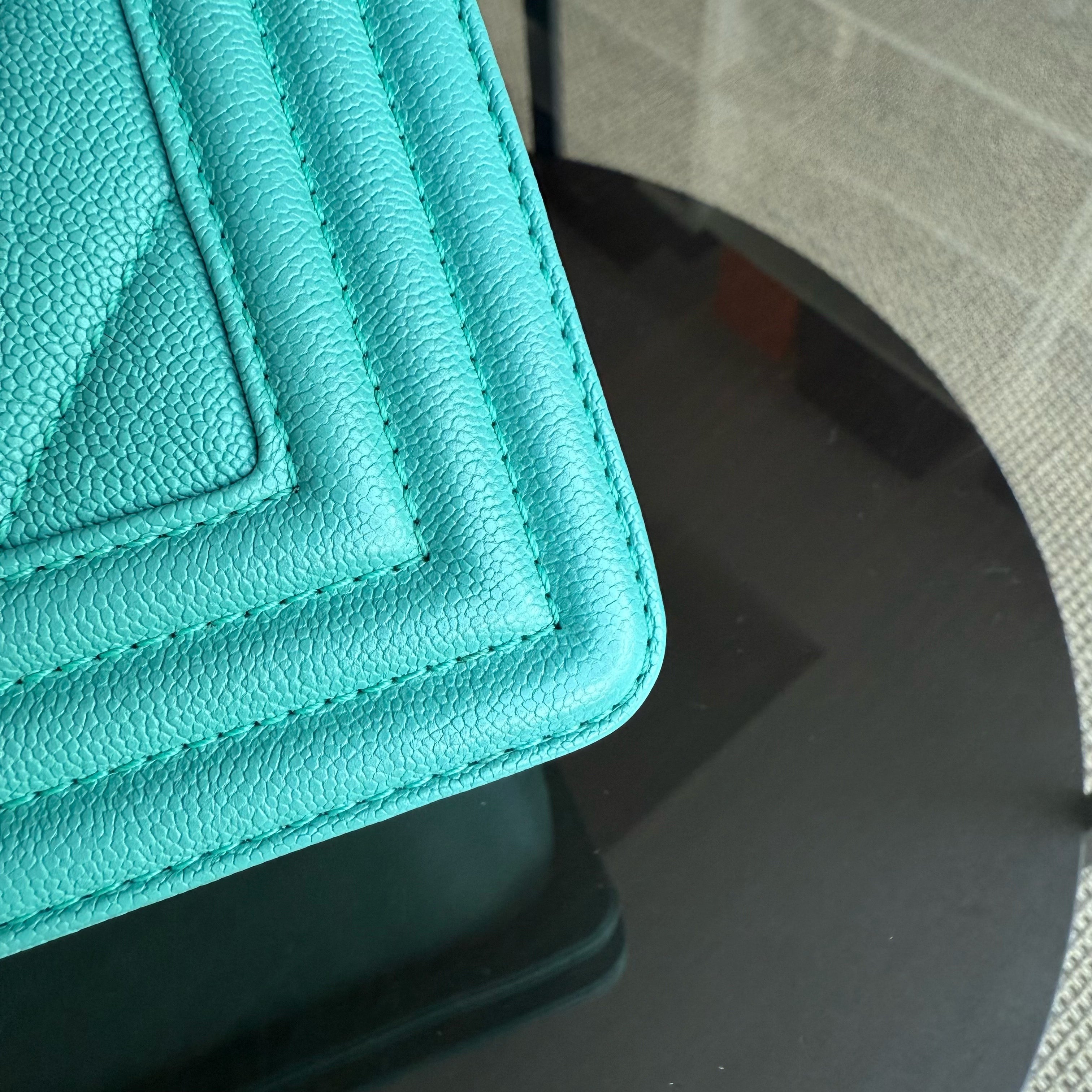 Chanel Boy Medium - 25CM Chevron Cyan Blue Gold Hardware Series 27