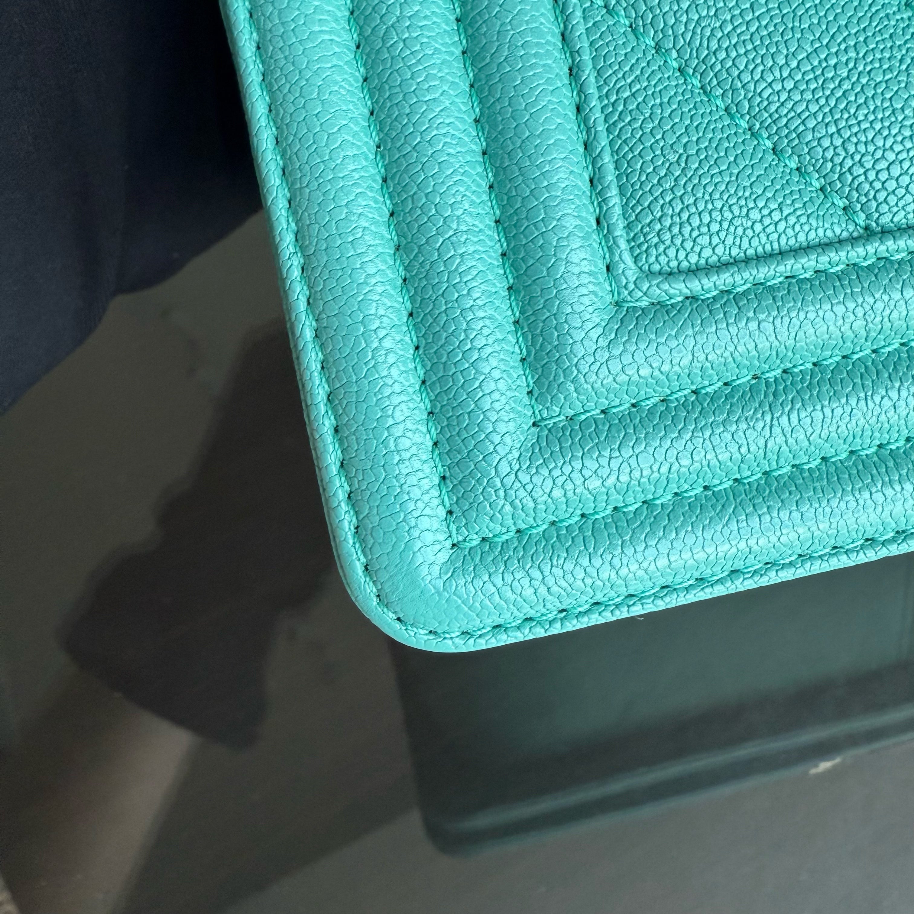 Chanel Boy Medium - 25CM Chevron Cyan Blue Gold Hardware Series 27