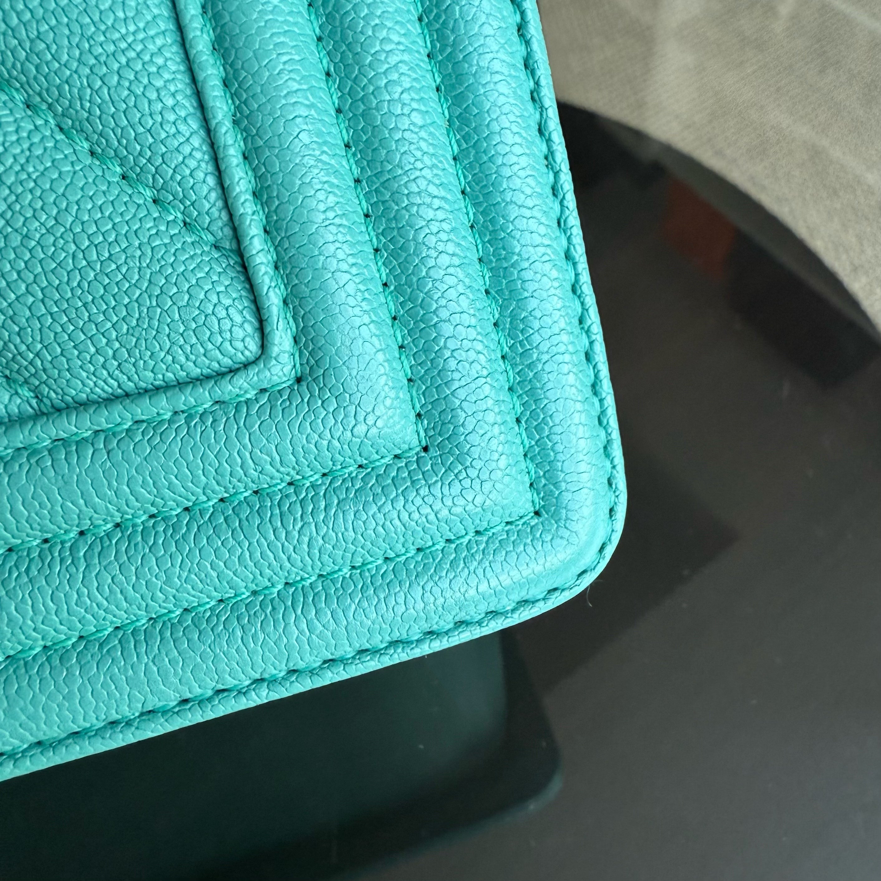 Chanel Boy Medium - 25CM Chevron Cyan Blue Gold Hardware Series 27