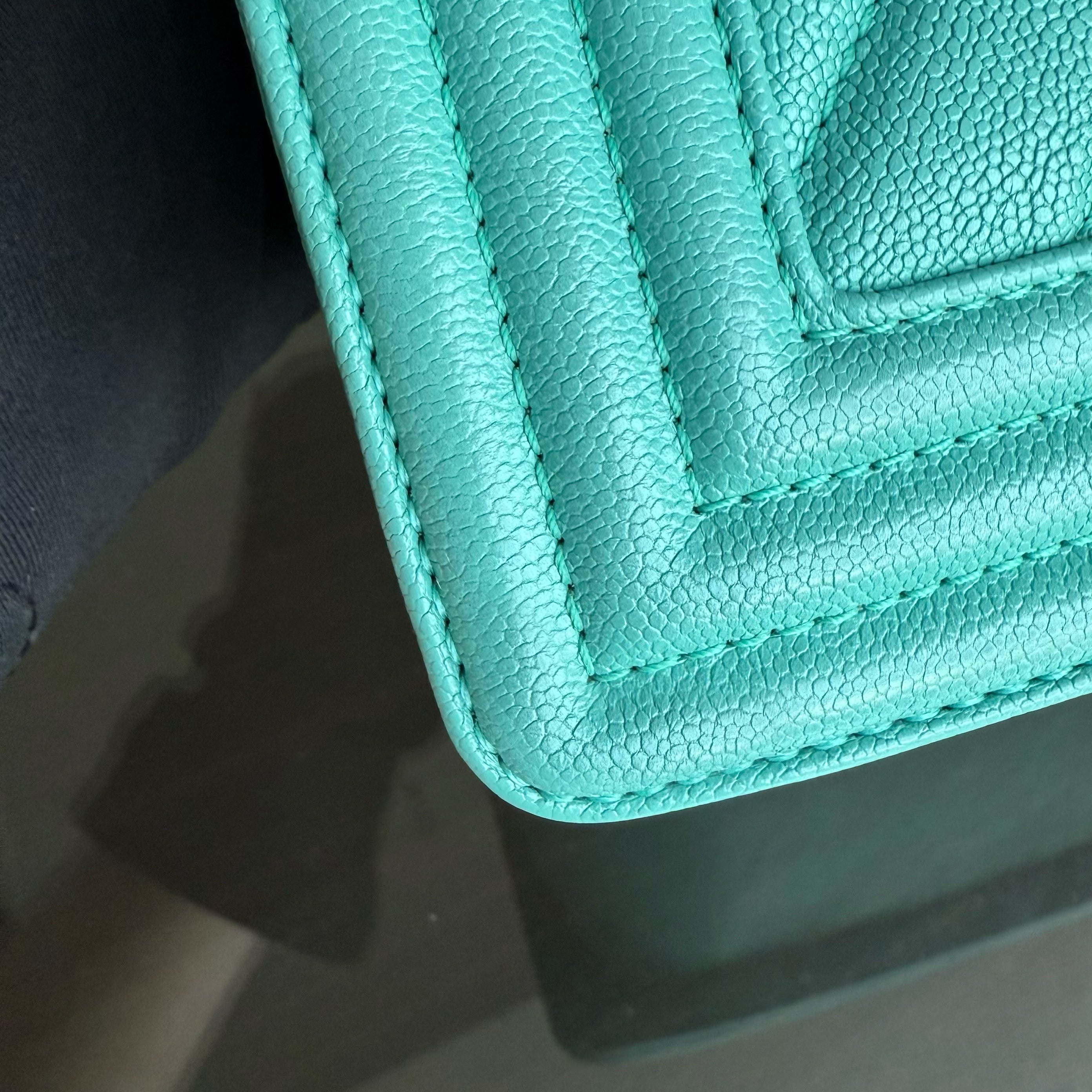 Chanel Boy Medium - 25CM Chevron Cyan Blue Gold Hardware Series 27