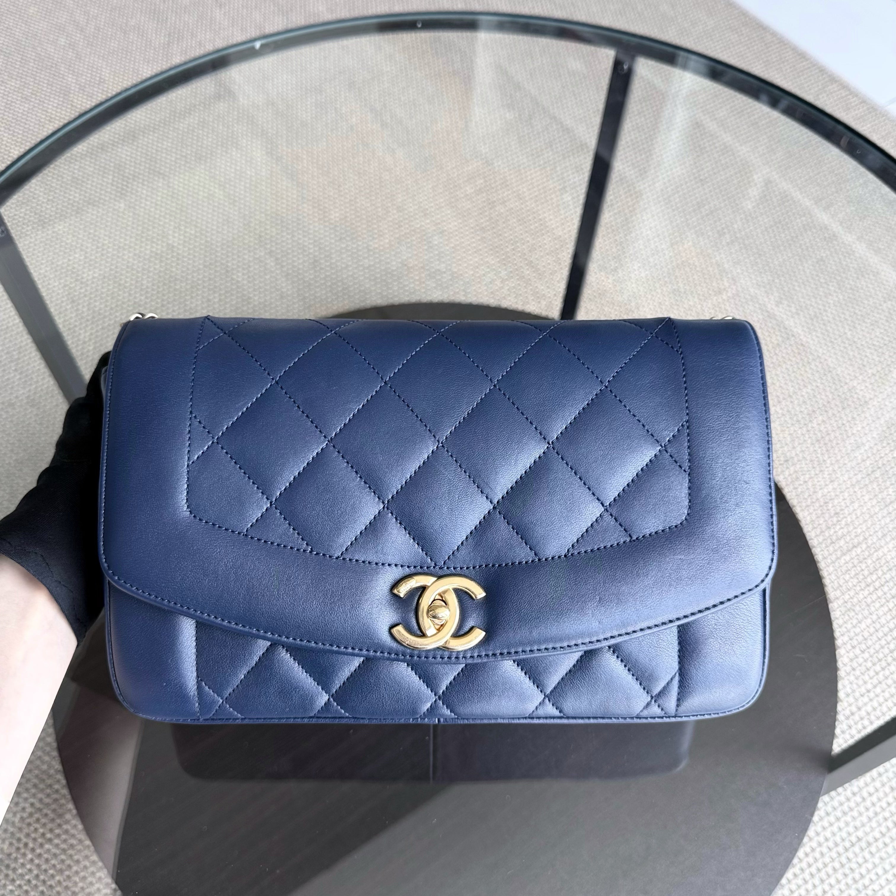 Chanel Diana Reissue - Quilted Lambskin 28CM Dark Navy Blue Gold Hardware Series 20