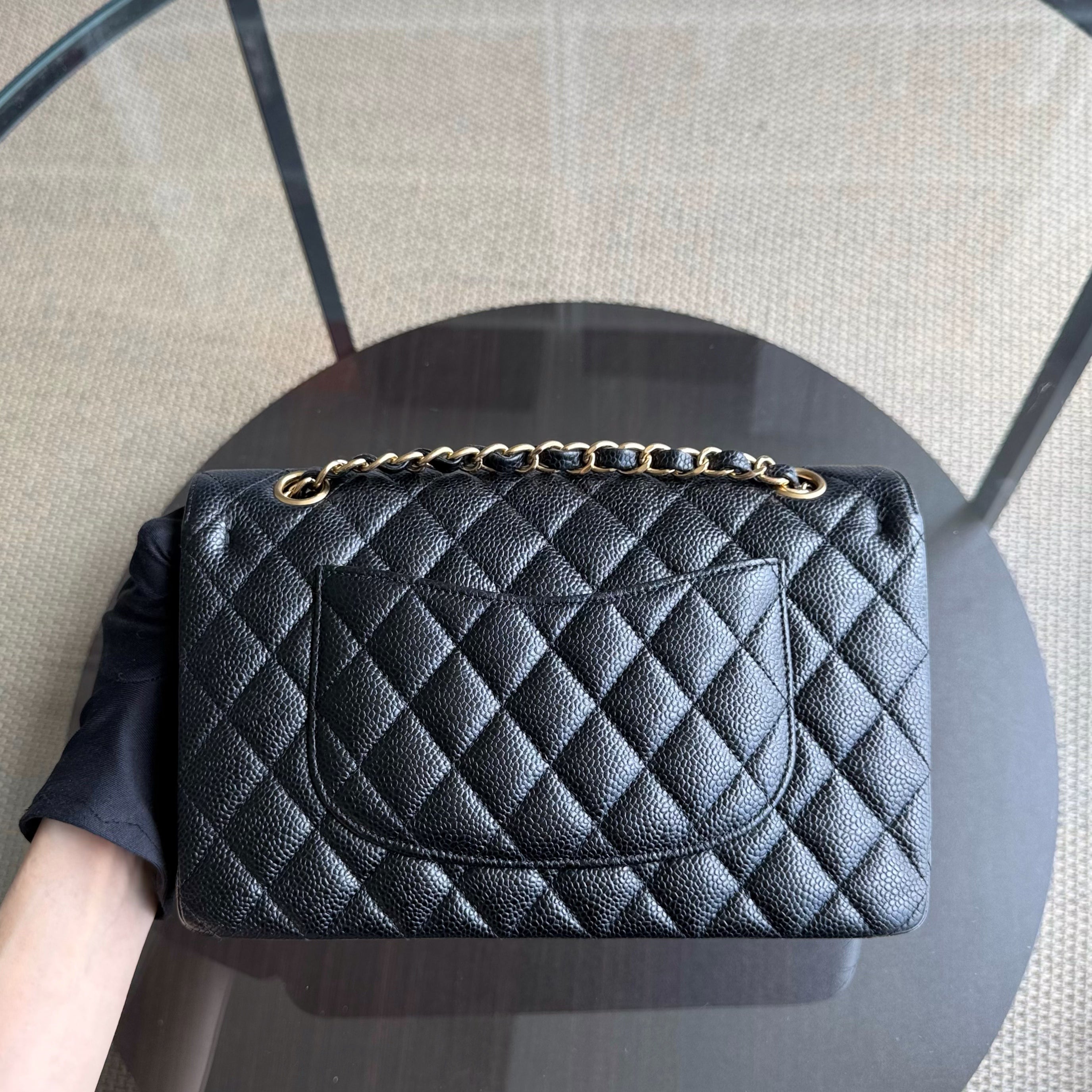 Chanel Classic Flap Medium - Caviar 25CM Quilted Grained Calfskin Black Gold Hardware Series 23