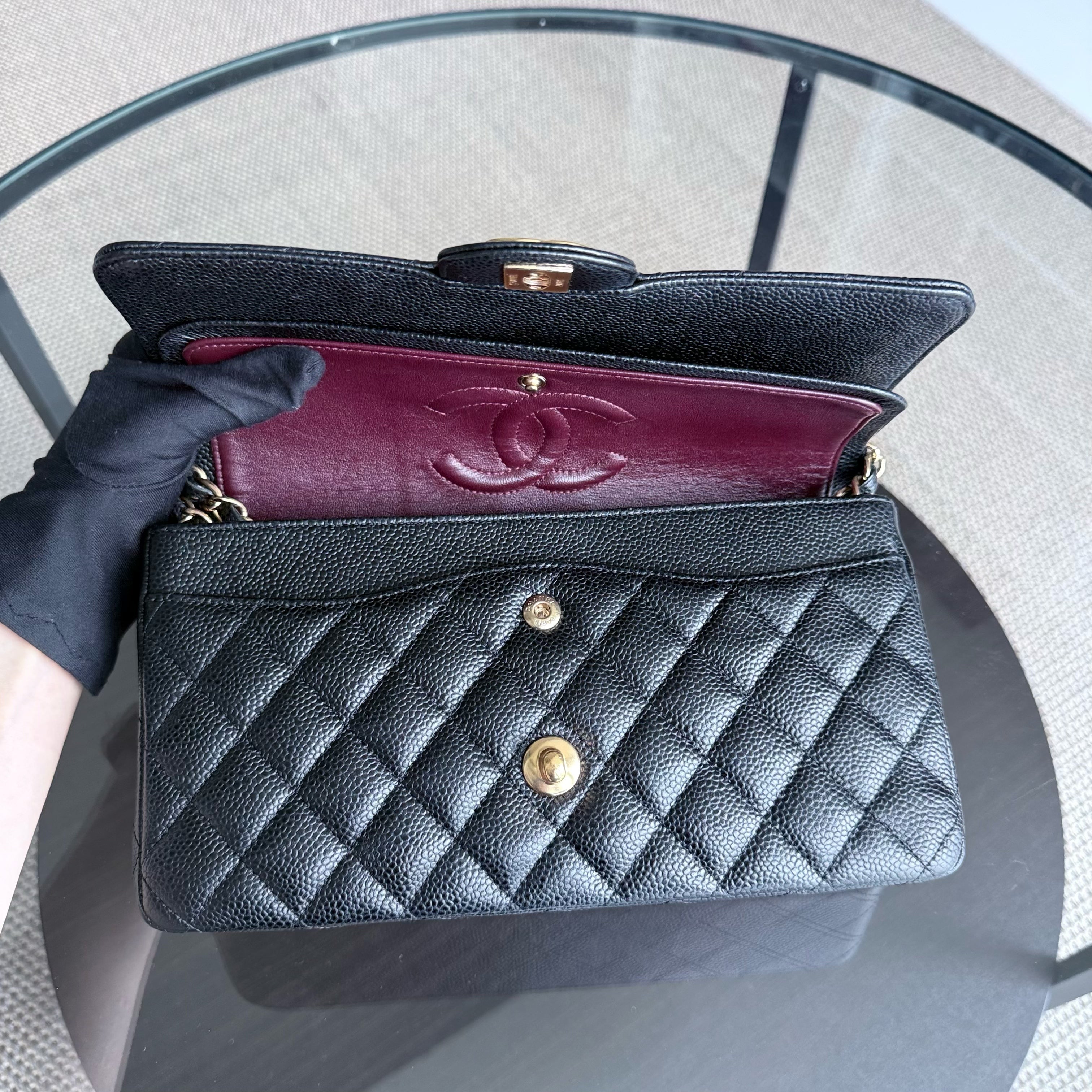 Chanel Classic Flap Medium - Caviar 25CM Quilted Grained Calfskin Black Gold Hardware Series 23
