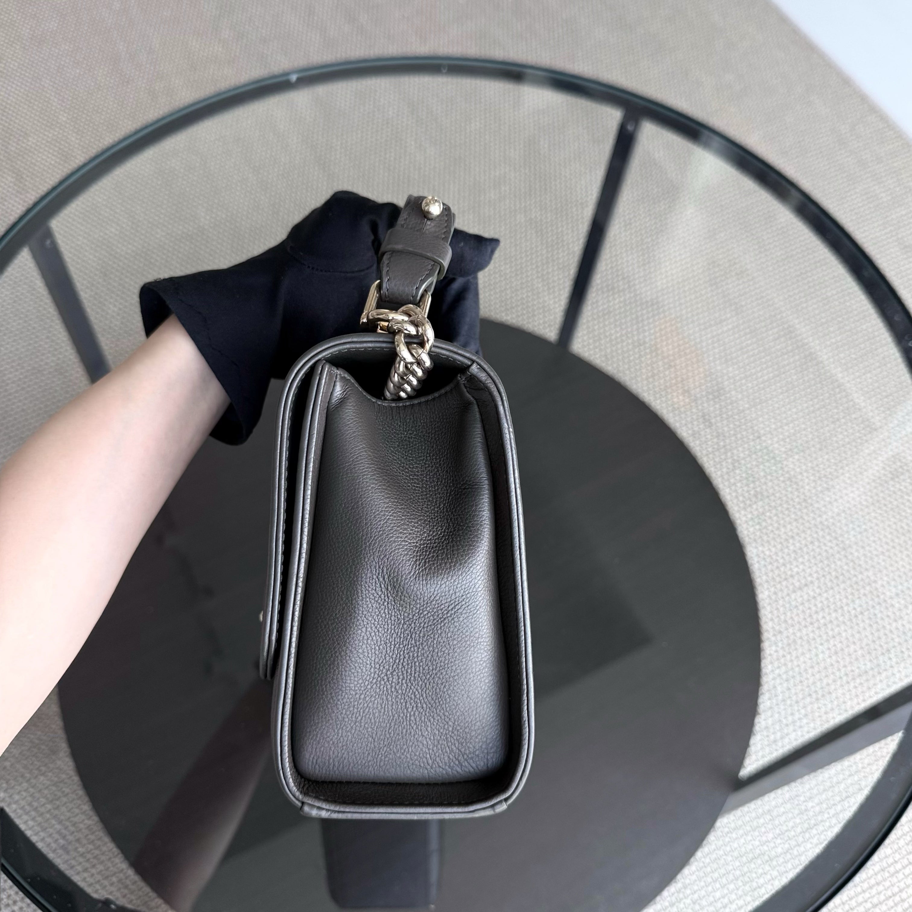 Chanel Label Click Medium - 25CM Quilted Calfskin Dark Olive Green Gold Hardware Series 23