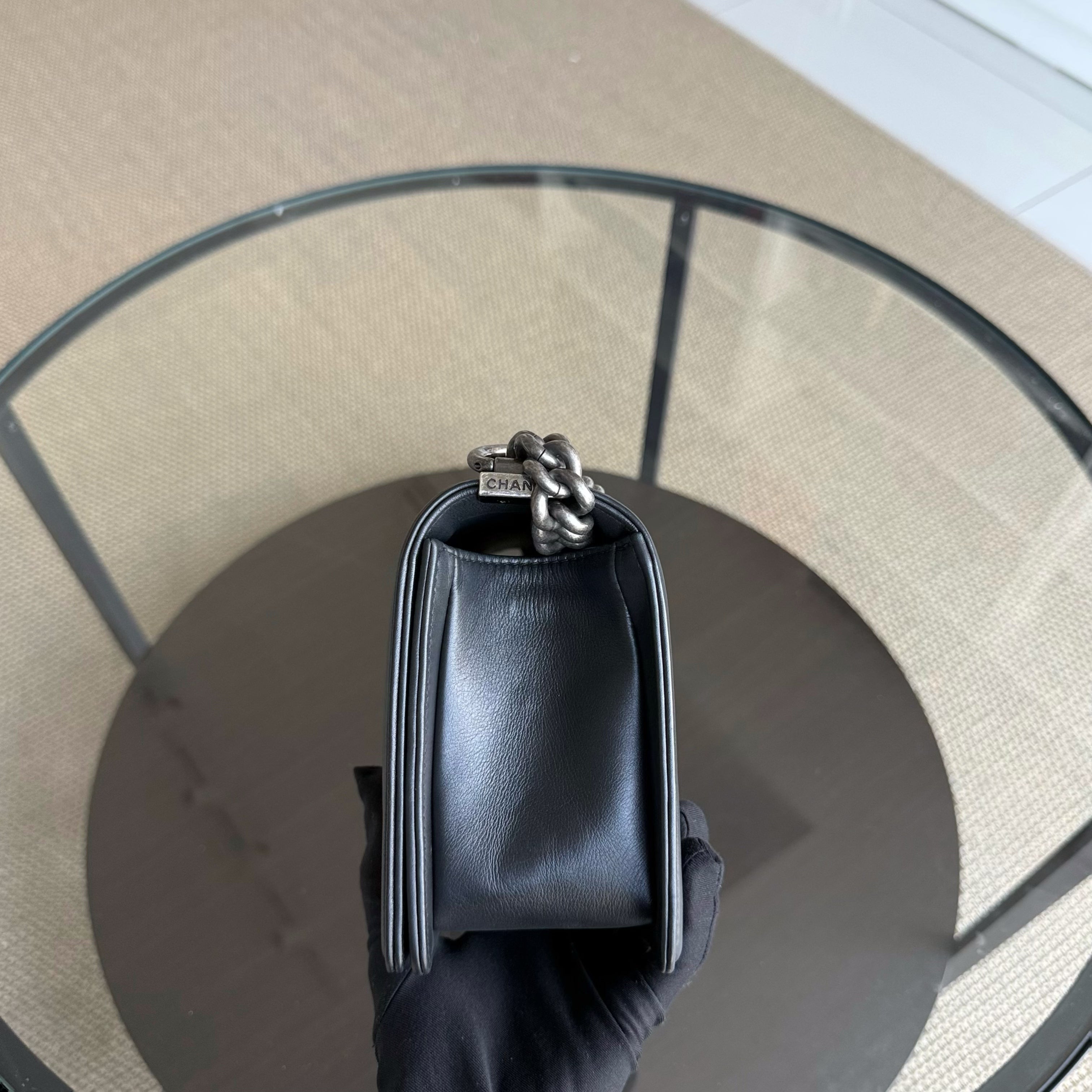 Chanel Boy Medium - 25CM Quilted Calfskin Black Ruthenium Silver Hardware Series 20
