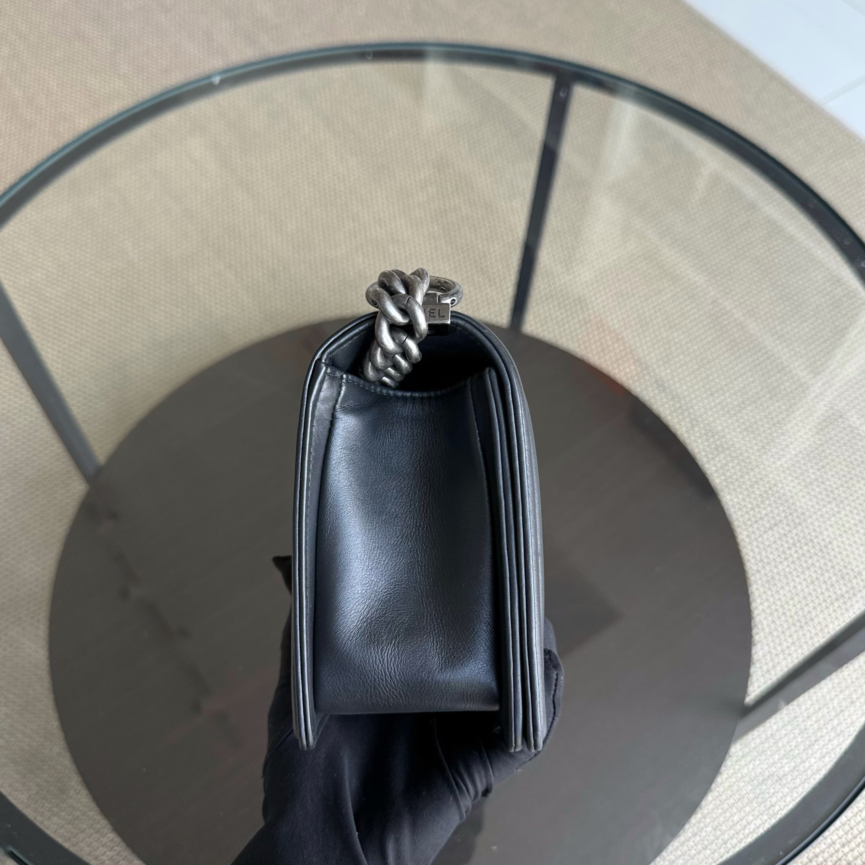 Chanel Boy Medium - 25CM Quilted Calfskin Black Ruthenium Silver Hardware Series 20