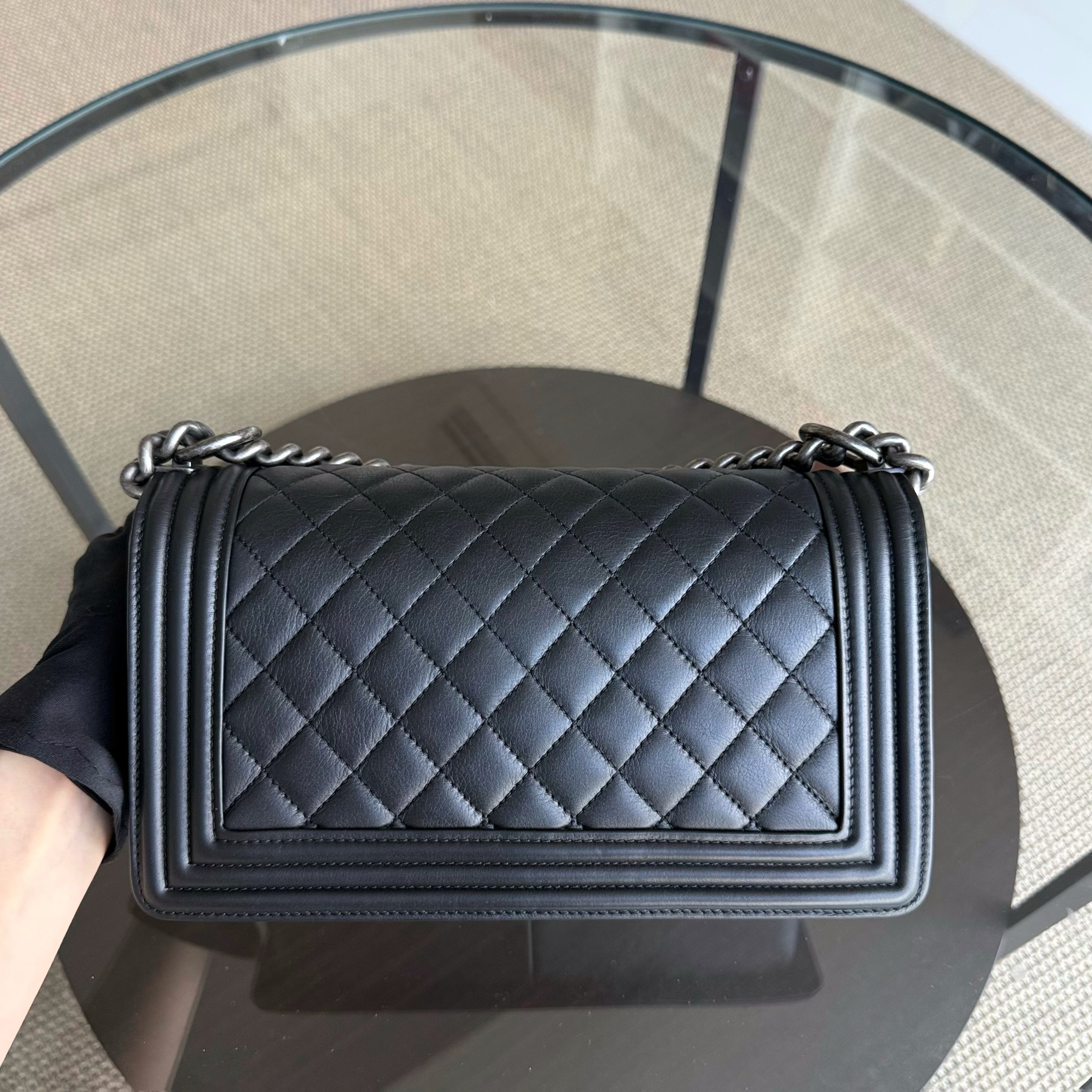 Chanel Boy Medium - 25CM Quilted Calfskin Black Ruthenium Silver Hardware Series 20