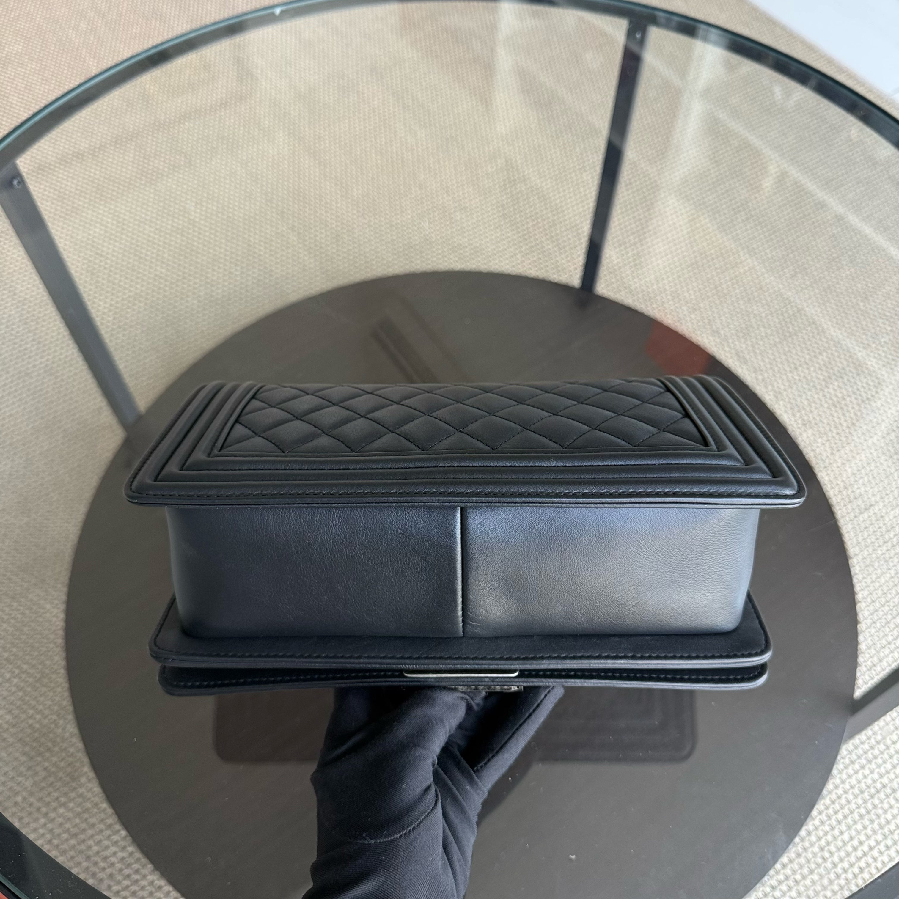 Chanel Boy Medium - 25CM Quilted Calfskin Black Ruthenium Silver Hardware Series 20