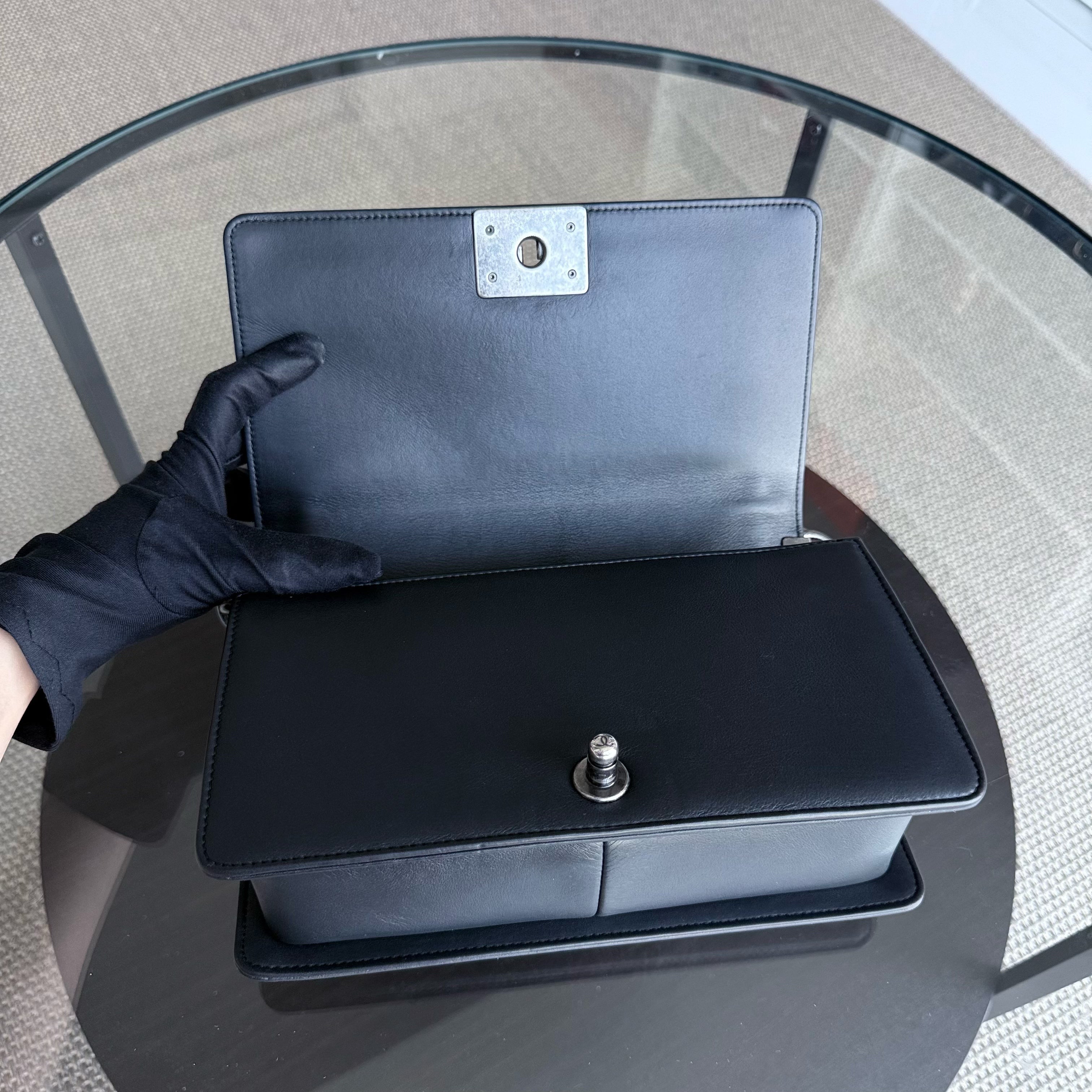 Chanel Boy Medium - 25CM Quilted Calfskin Black Ruthenium Silver Hardware Series 20