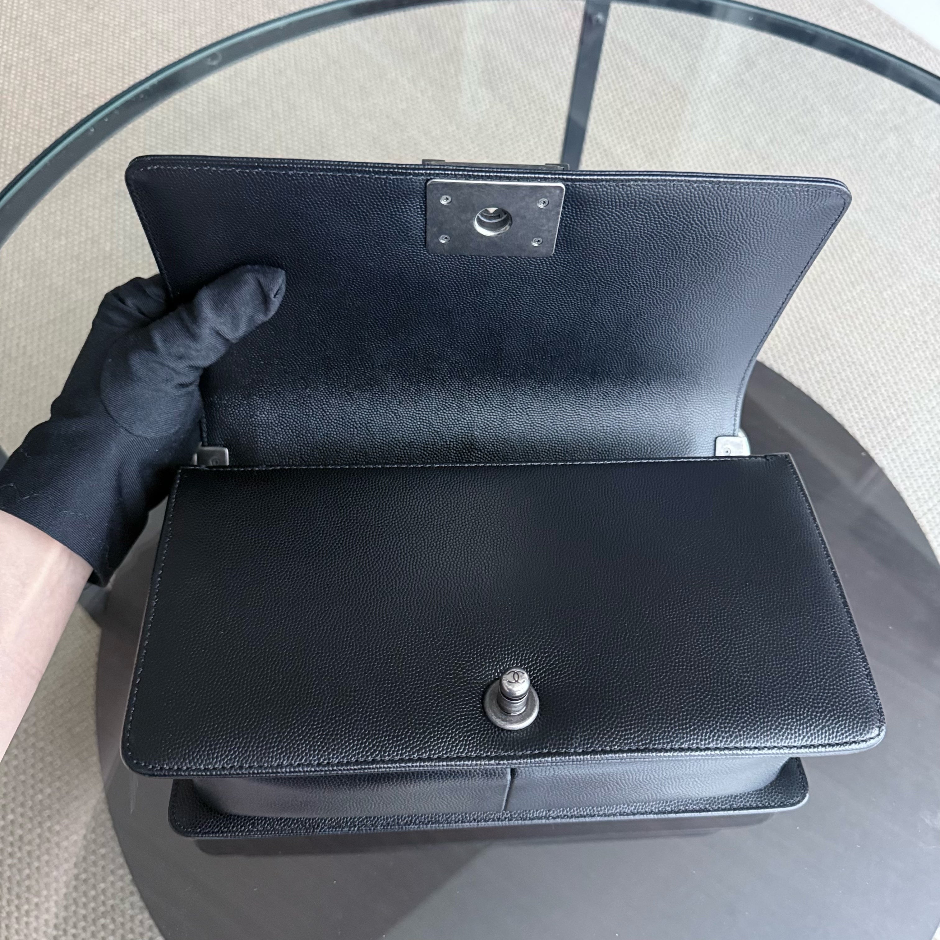 Chanel Boy Medium - Caviar 25CM Quilted Grained Calfskin Black Ruthenium Silver Hardware