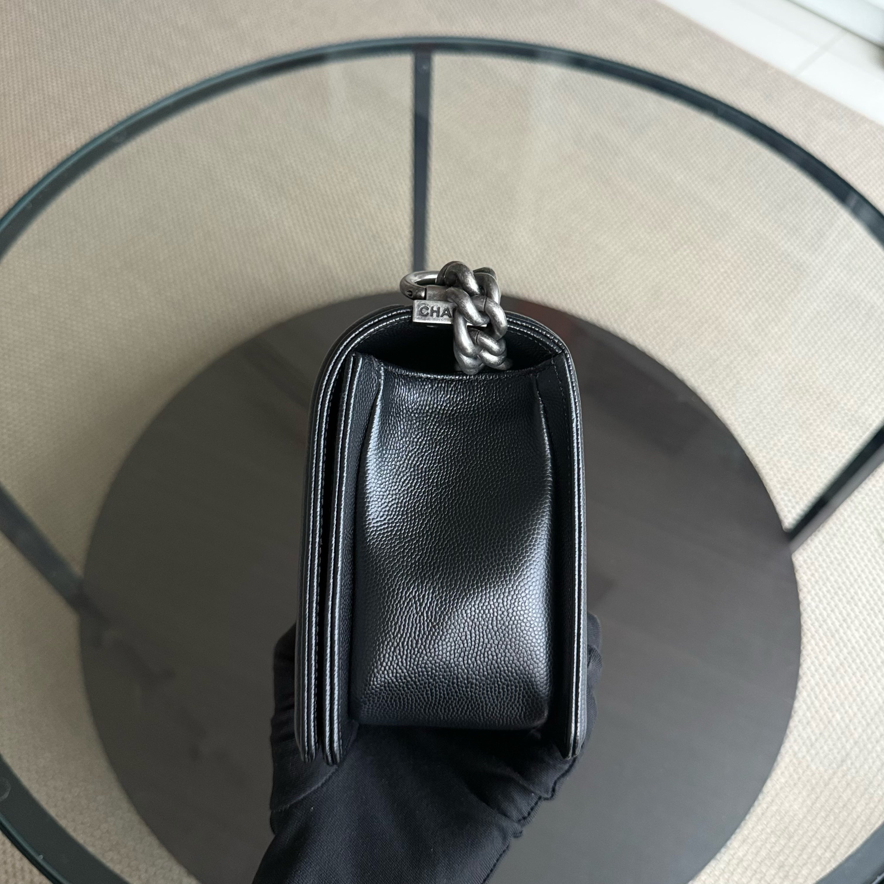 Chanel Boy Medium - Caviar 25CM Quilted Grained Calfskin Black Ruthenium Silver Hardware