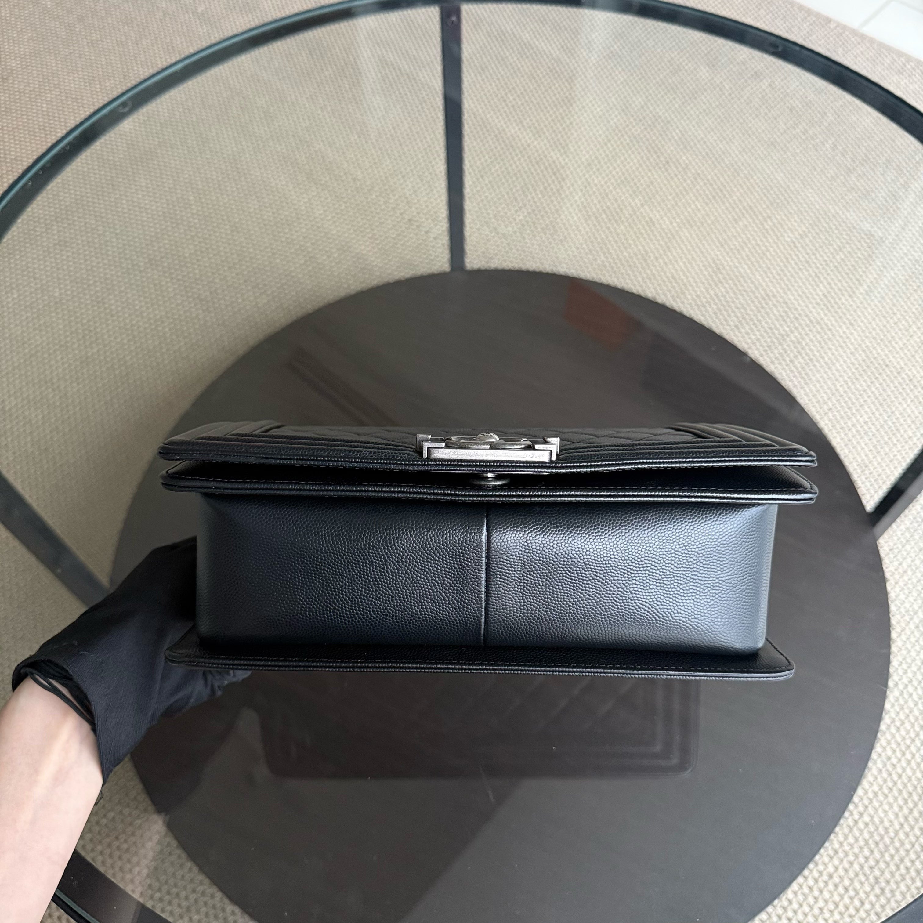 Chanel Boy Medium - Caviar 25CM Quilted Grained Calfskin Black Ruthenium Silver Hardware