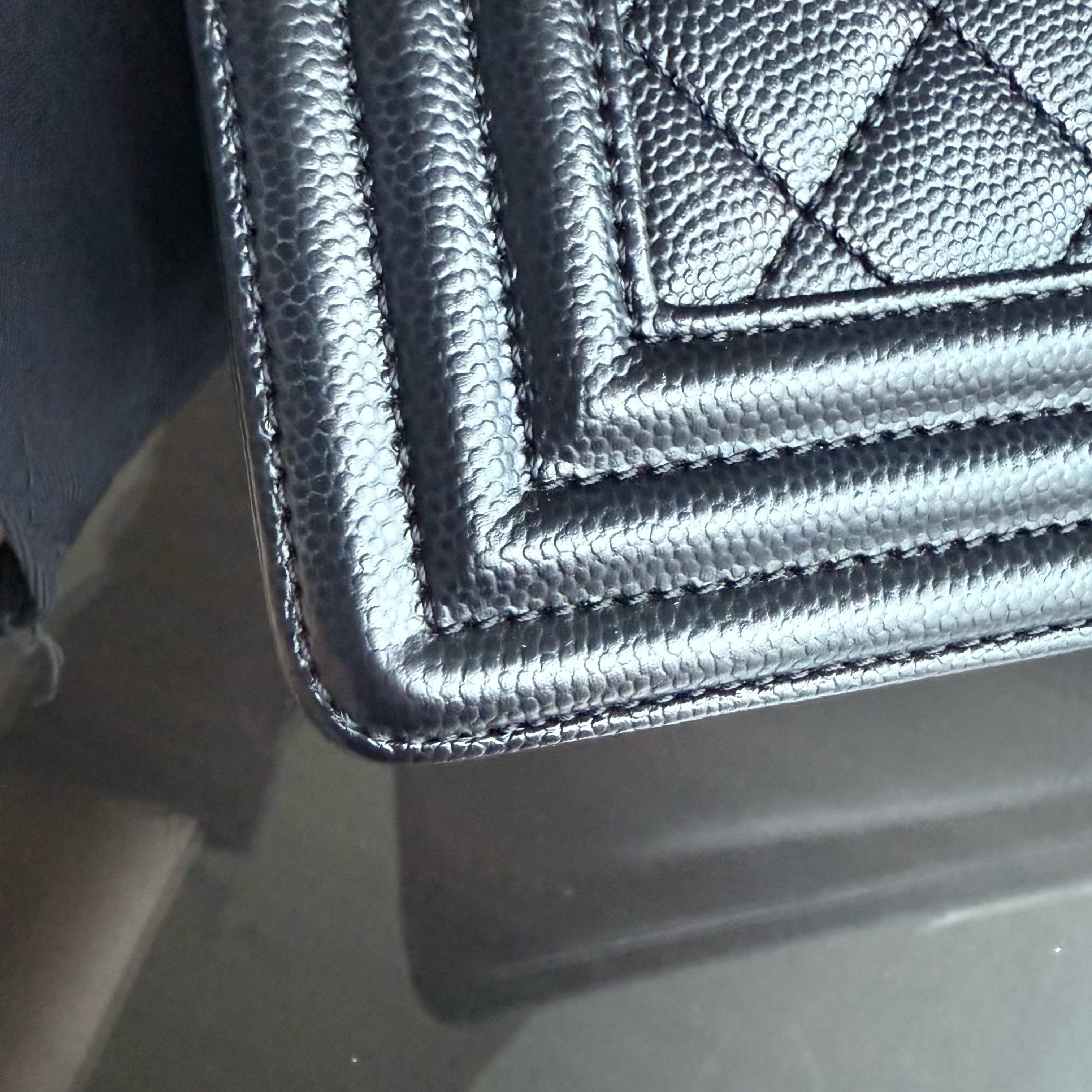 Chanel Boy Medium - Caviar 25CM Quilted Grained Calfskin Black Ruthenium Silver Hardware