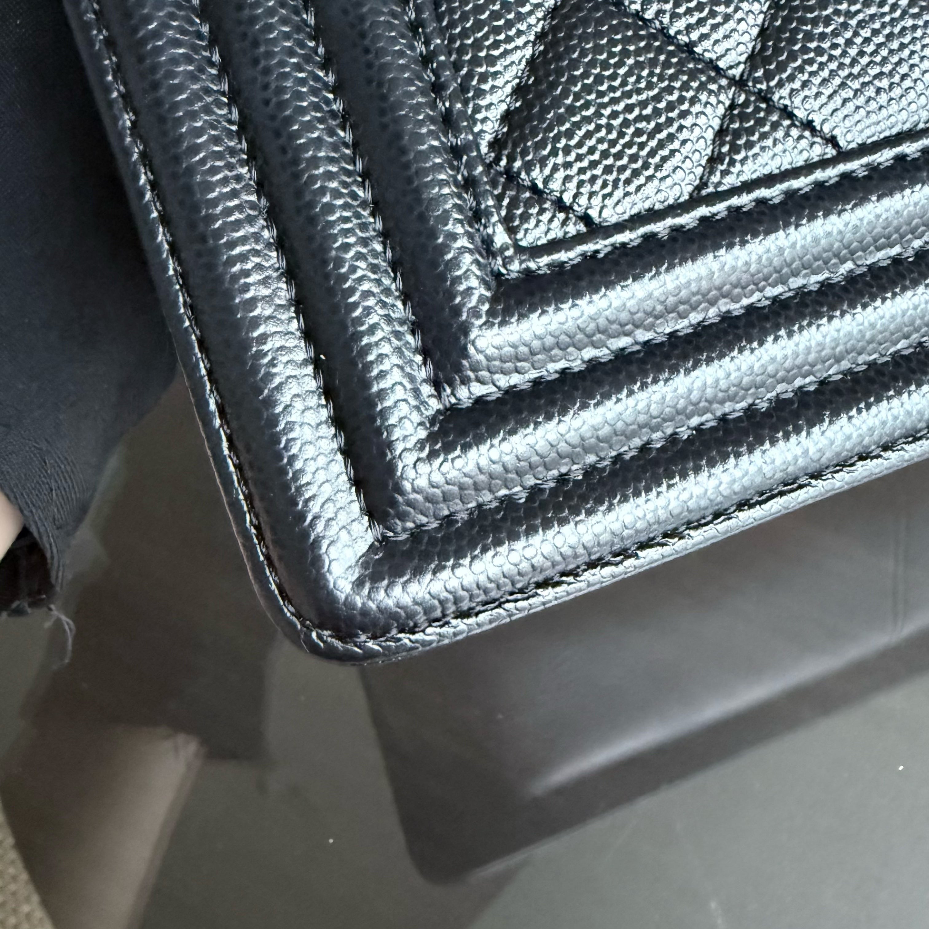 Chanel Boy Medium - Caviar 25CM Quilted Grained Calfskin Black Ruthenium Silver Hardware