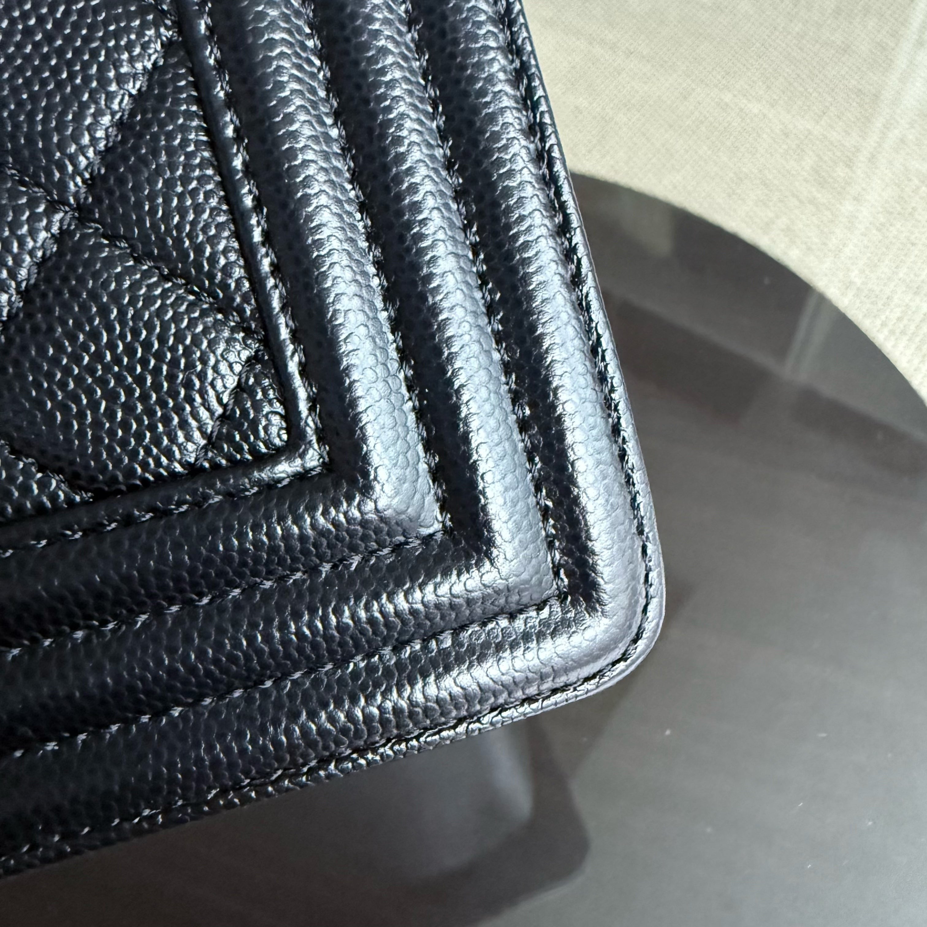 Chanel Boy Medium - Caviar 25CM Quilted Grained Calfskin Black Ruthenium Silver Hardware