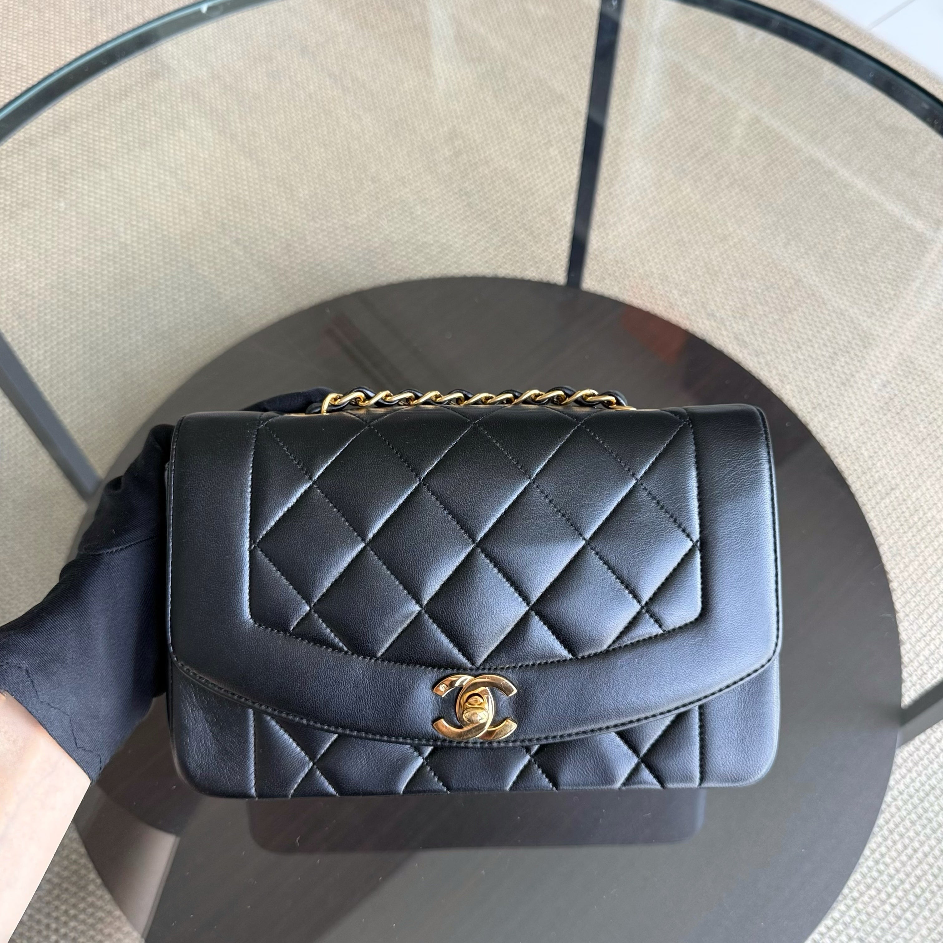 Chanel Diana Vintage - Quilted Lambskin Black Gold Hardware Series 2