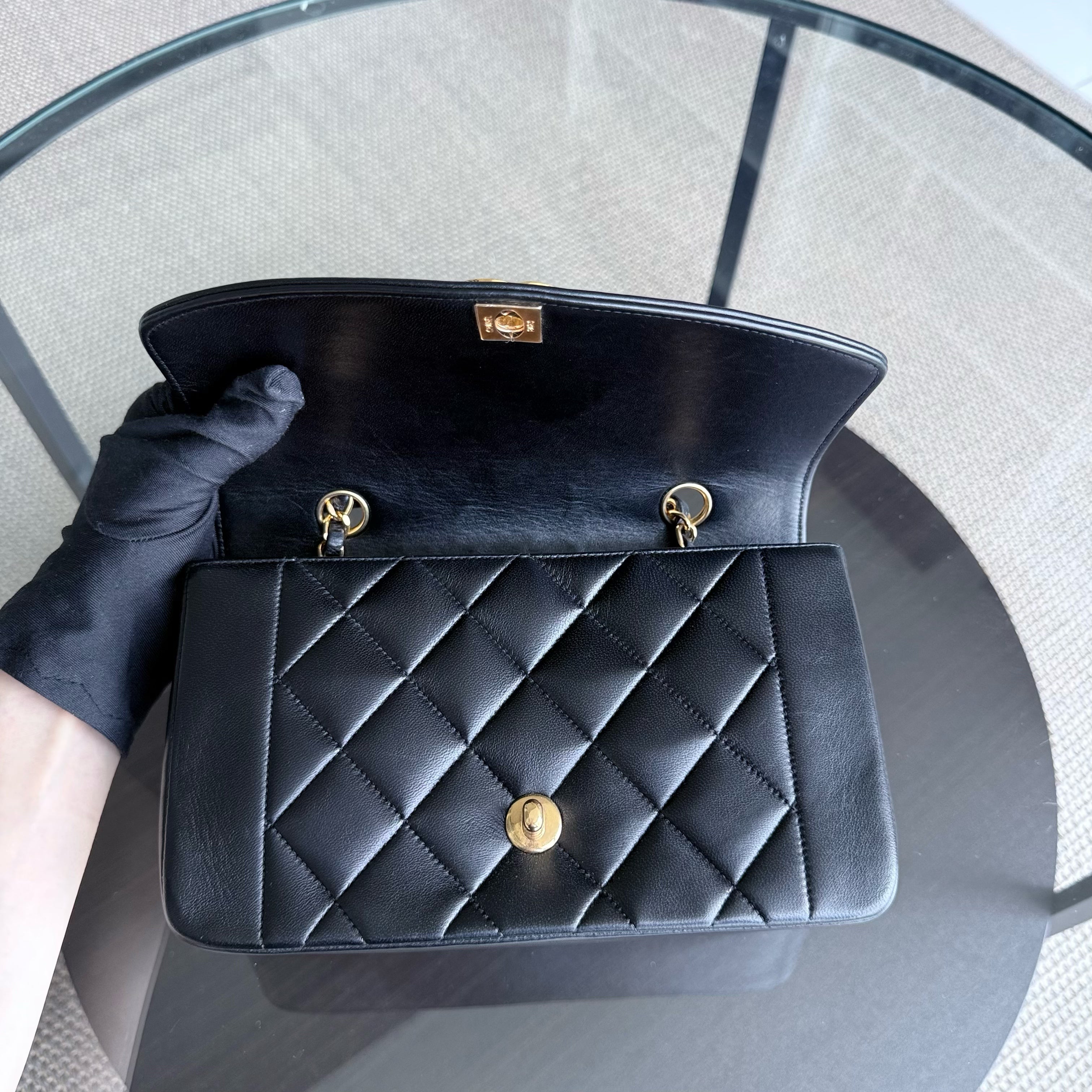 Chanel Diana Vintage - Quilted Lambskin Black Gold Hardware Series 2
