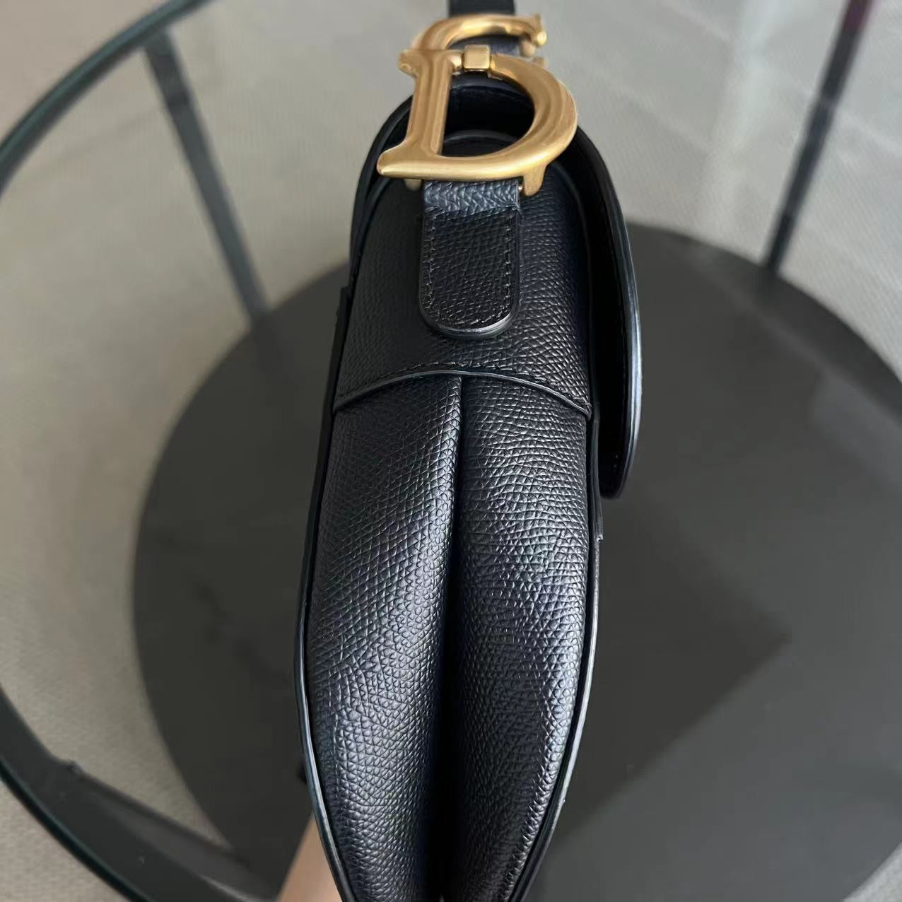 Dior Saddle Medium - Grained Calfskin Black Gold Hardware