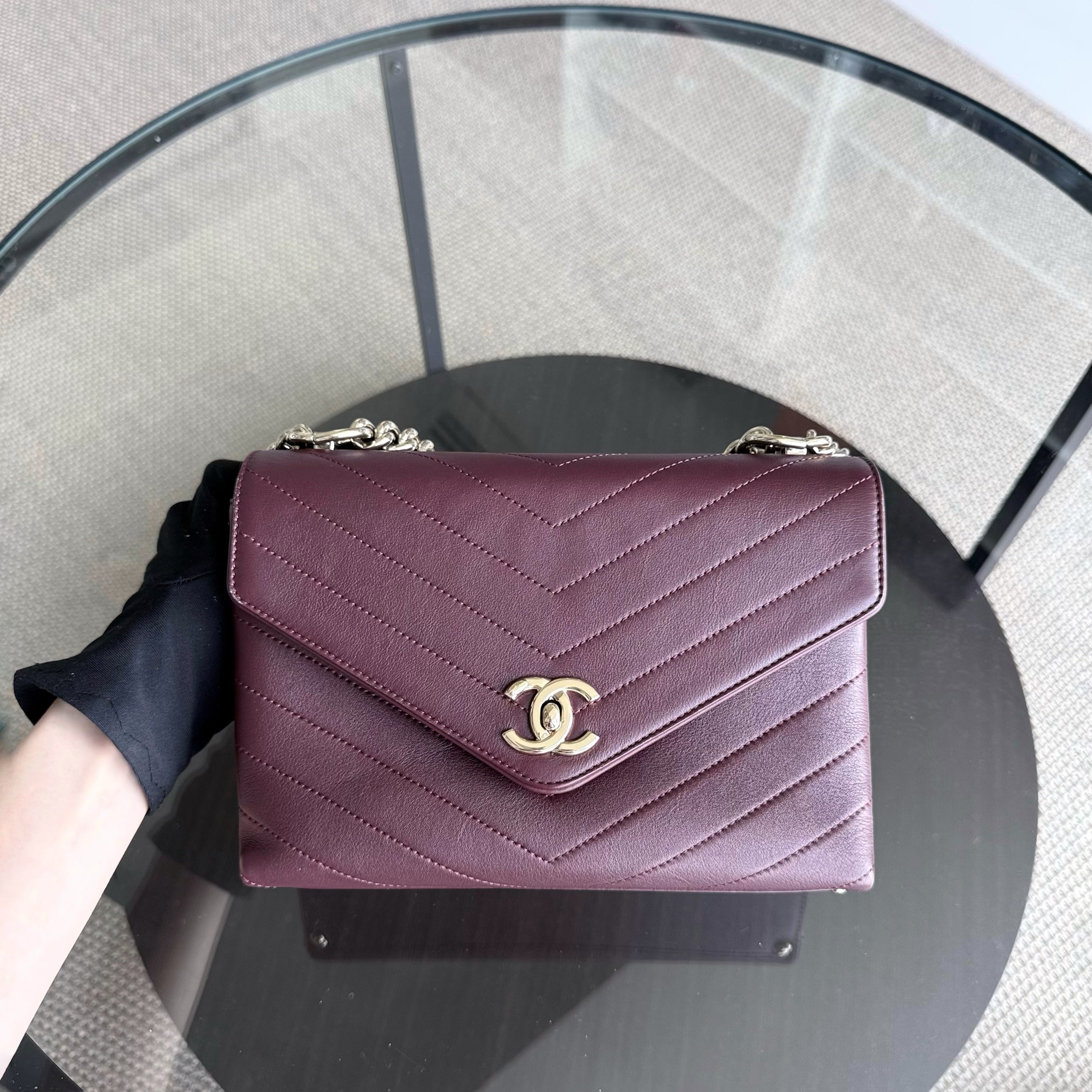 Chanel Coco Chevron Bag - Smooth Calfskin Dark Burgundy Red Gold Hardware Series 26