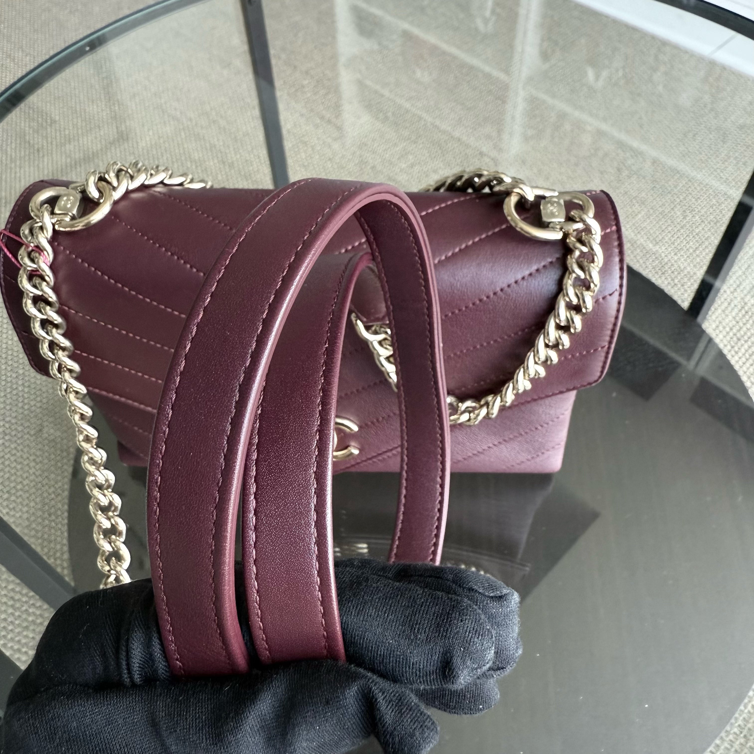 Chanel Coco Chevron Bag - Smooth Calfskin Dark Burgundy Red Gold Hardware Series 26