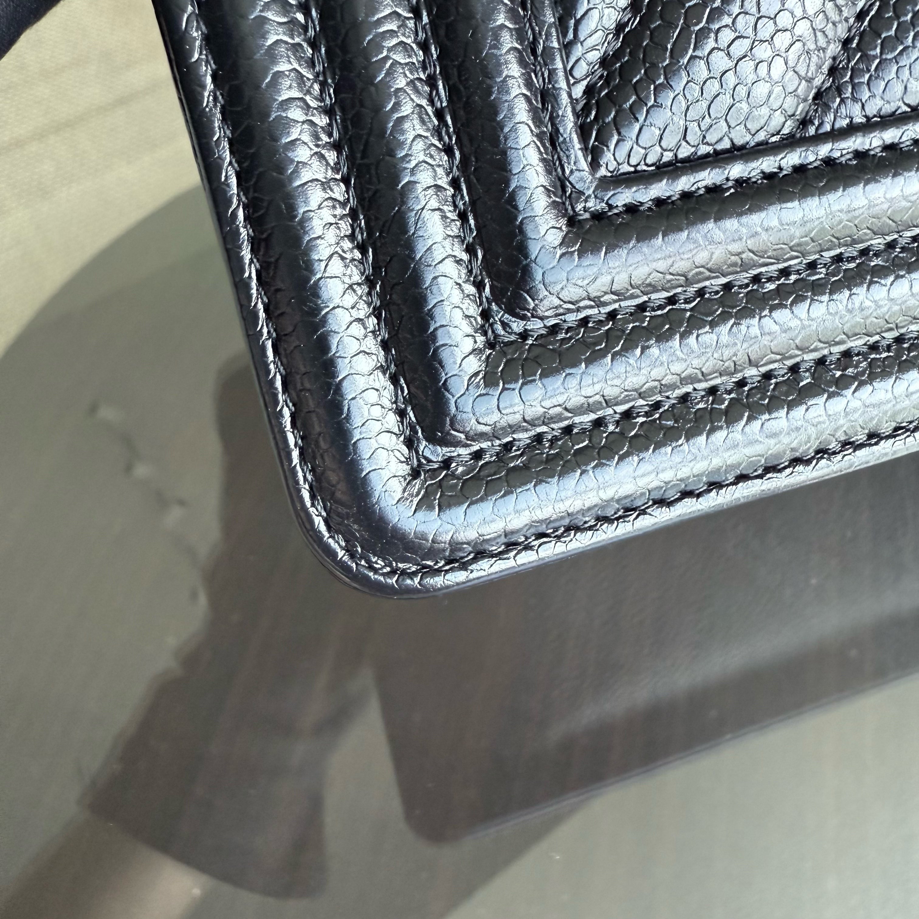 Chanel Boy Medium - Caviar Chevron Grained Calfskin Black Silver Hardware Series 29