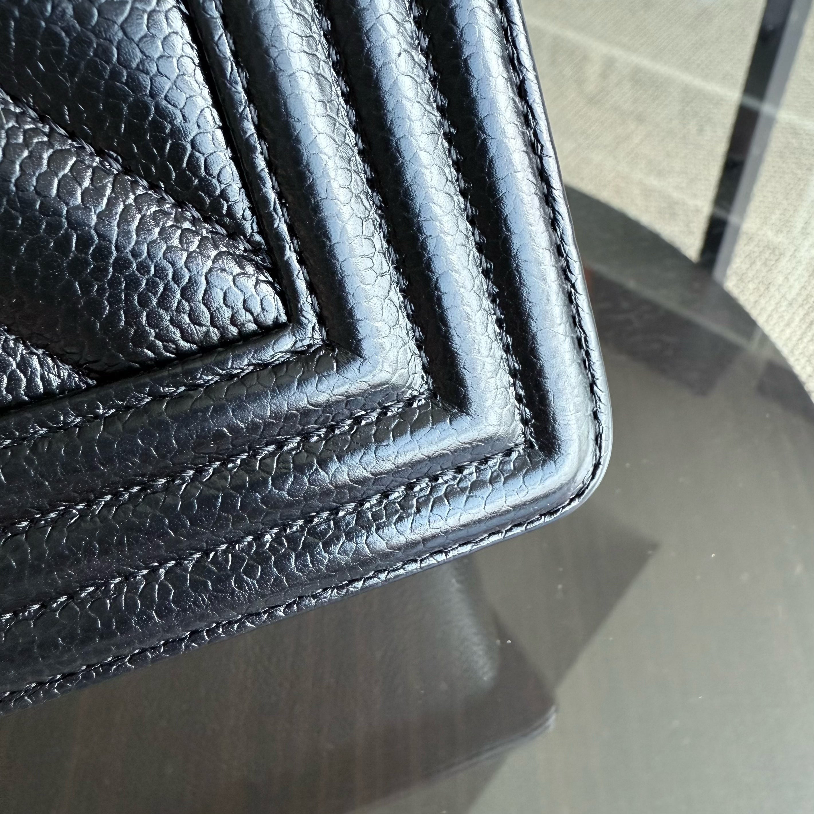 Chanel Boy Medium - Caviar Chevron Grained Calfskin Black Silver Hardware Series 29