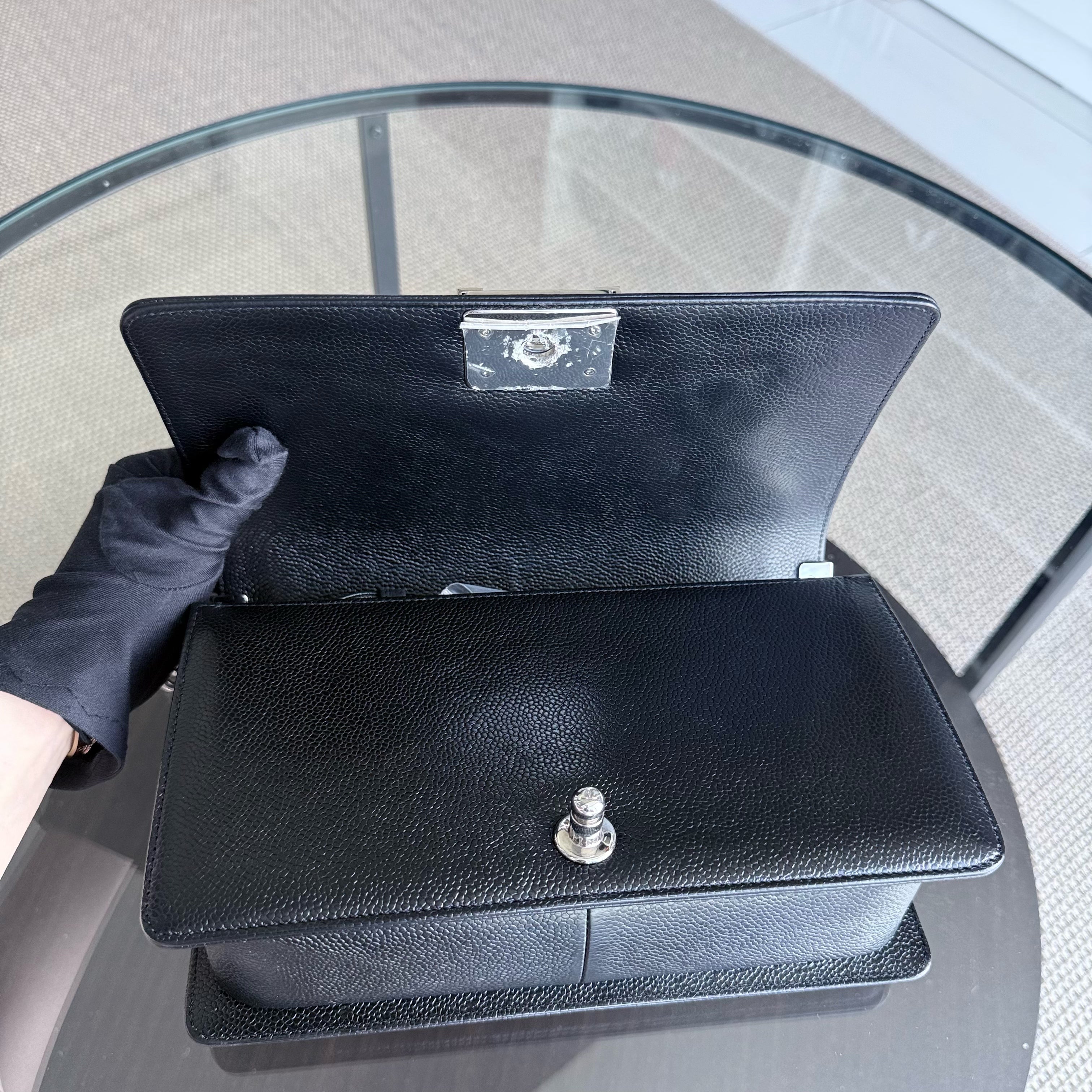 Chanel Boy Medium - Caviar Chevron Grained Calfskin Black Silver Hardware Series 29