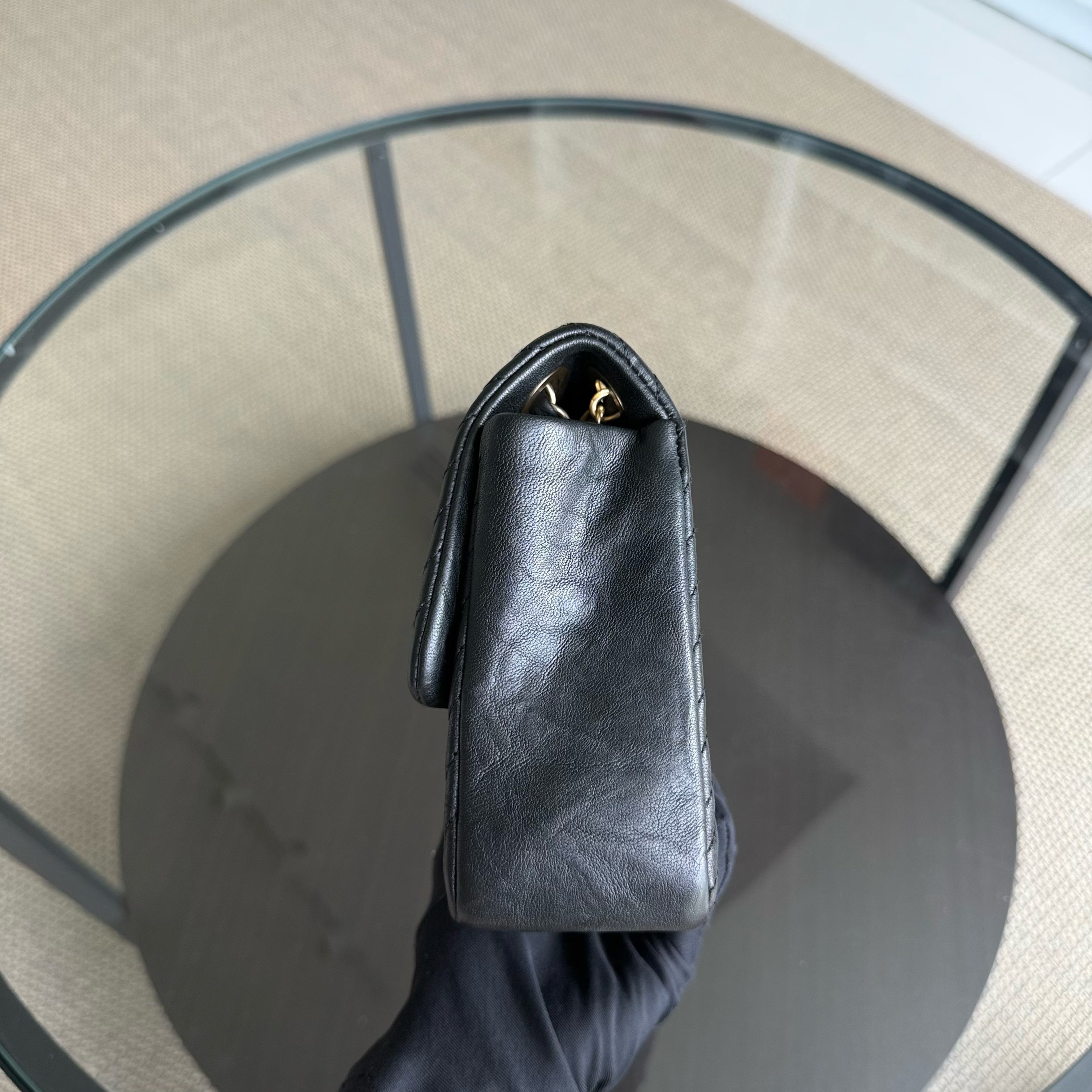 Chanel Seasonal Flap - Chevron Surpique CC Herringbone Medallion Calfskin Flap Black Gold Hardware Series 22